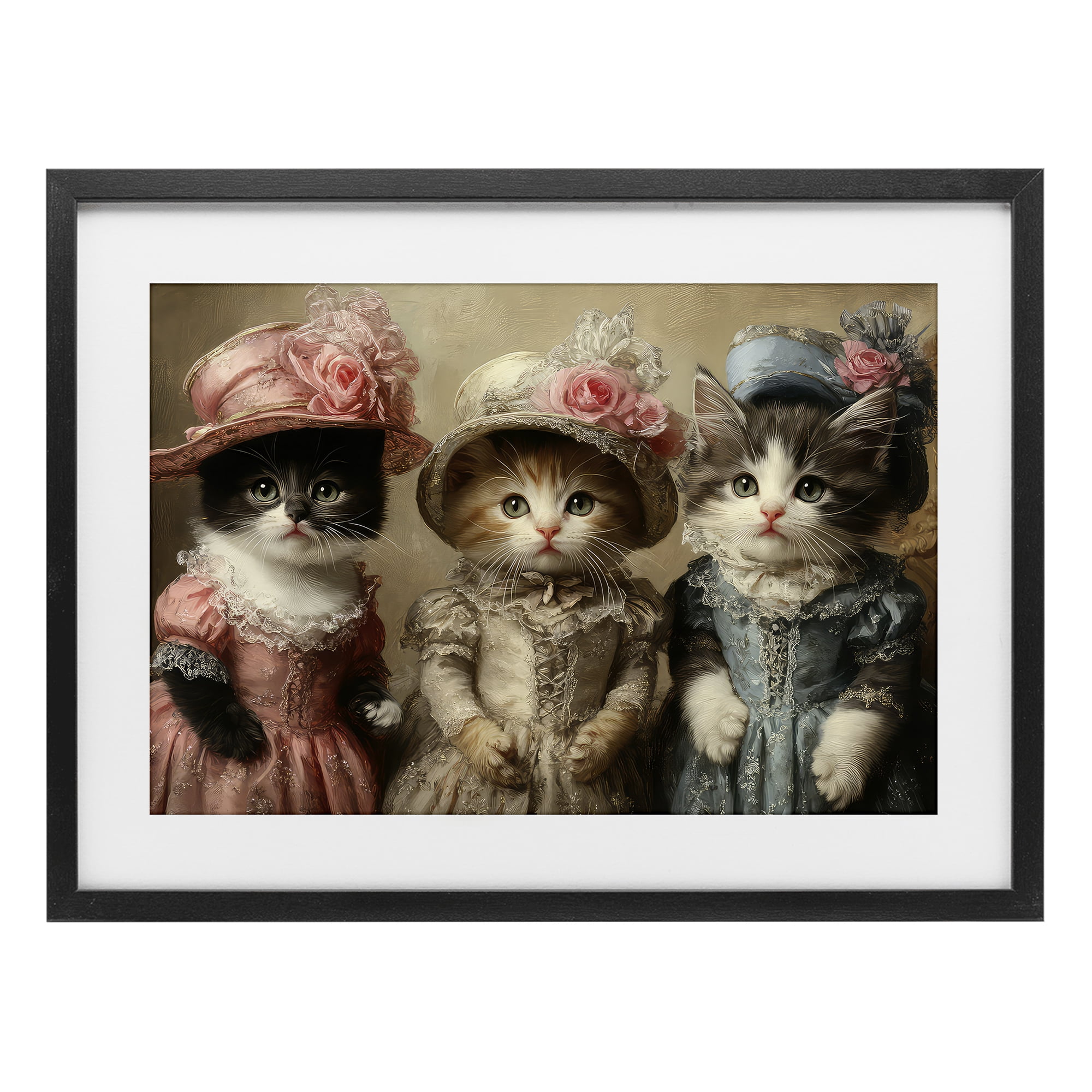 Stupell Industries Vintage Dress Cats Black Framed Print Under Glass, design by The Wands Want