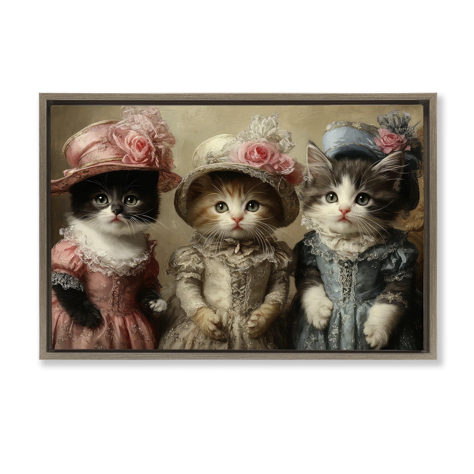 Stupell Industries Vintage Dress Cats Brown Framed Floater Canvas Wall Art, design by The Wands Want