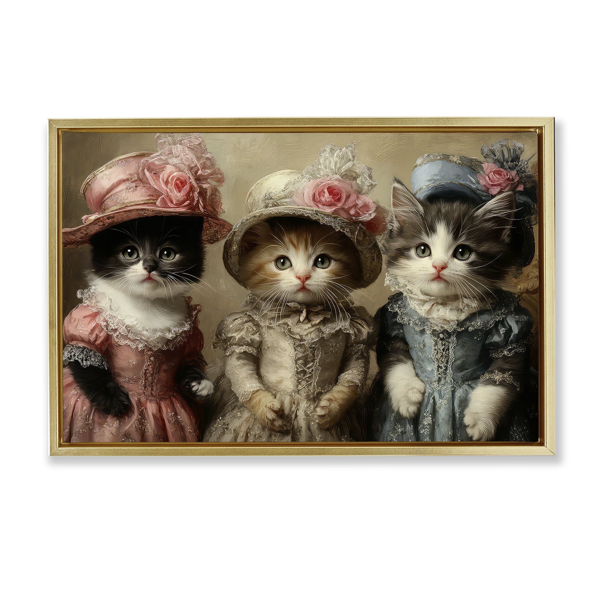 Stupell Industries Vintage Dress Cats Gold Framed Floater Canvas Wall Art, design by The Wands Want