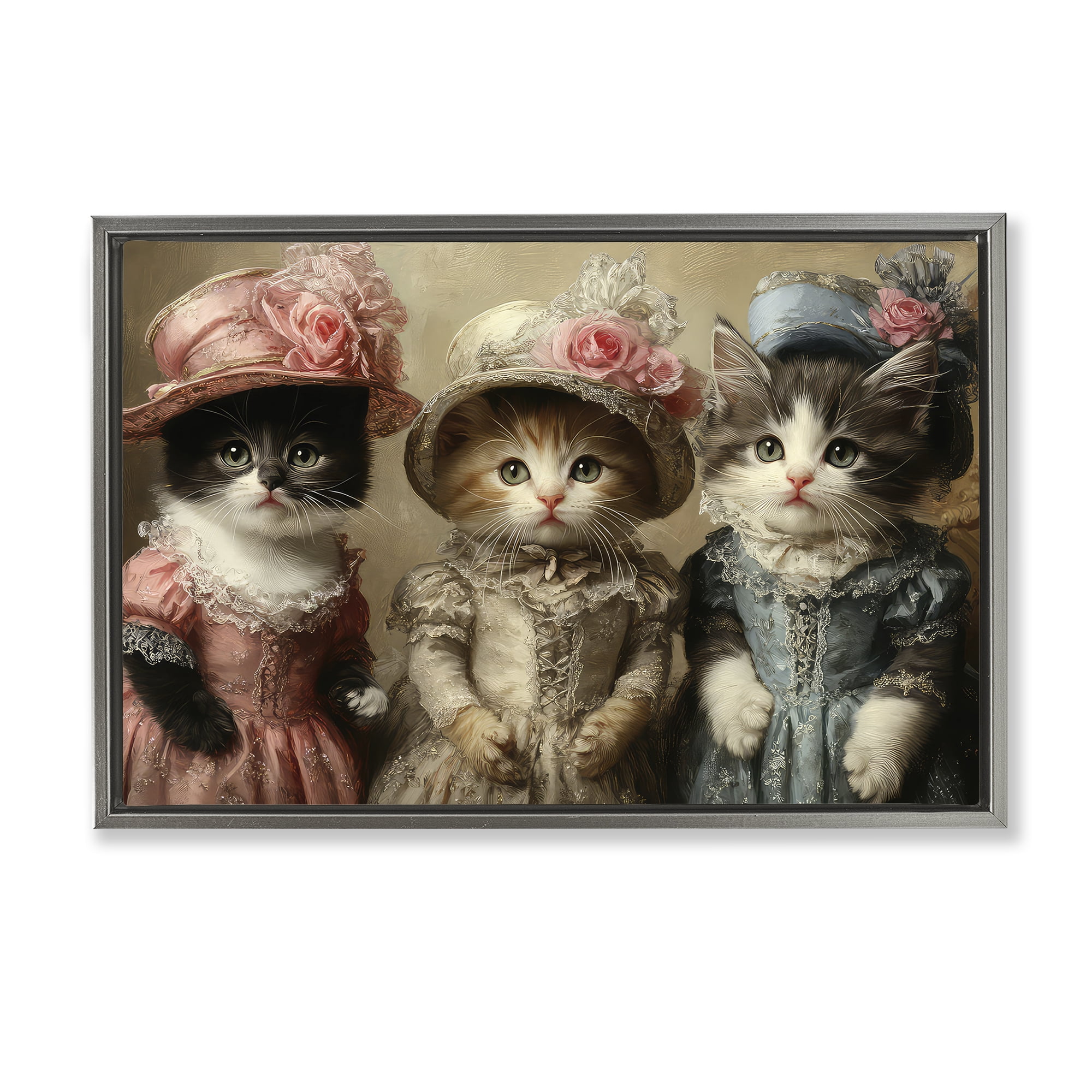 Stupell Industries Vintage Dress Cats Gray Framed Floater Canvas Wall Art, design by The Wands Want