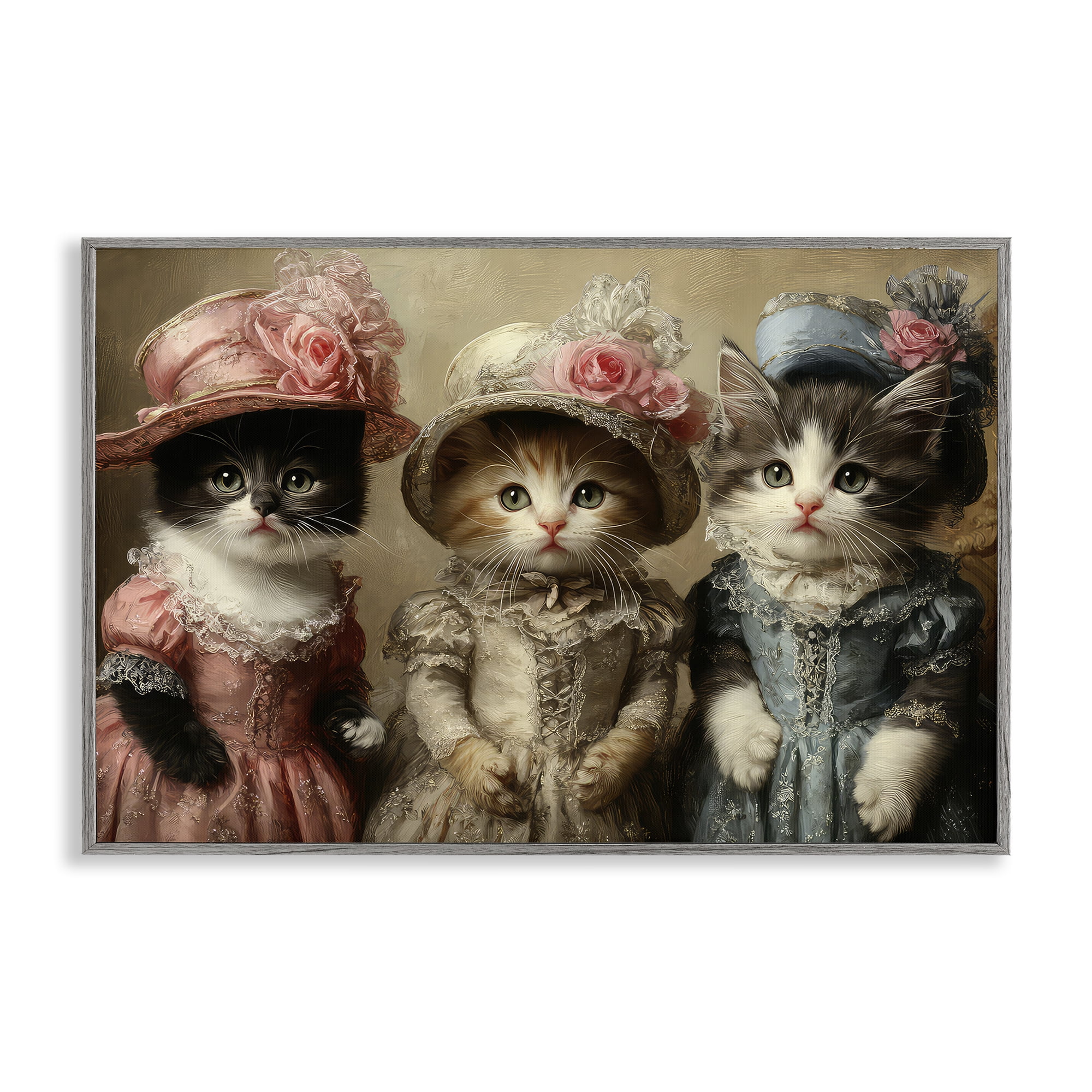 Stupell Industries Vintage Dress Cats Gray Framed Giclee Art, design by The Wands Want