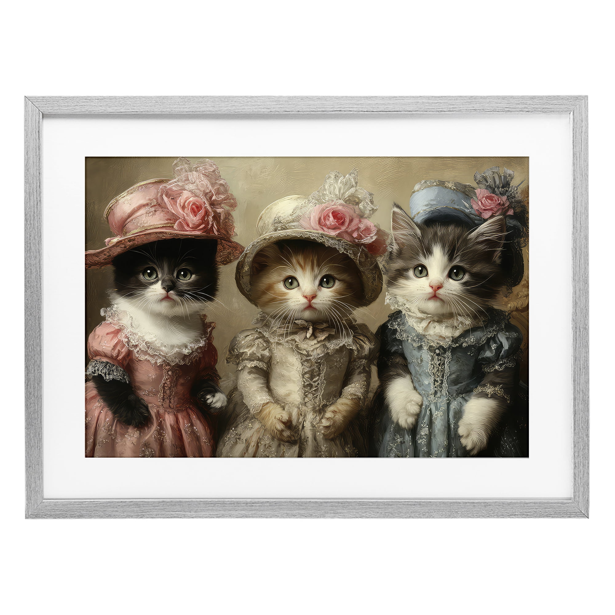 Stupell Industries Vintage Dress Cats Gray Framed Print Under Glass, design by The Wands Want
