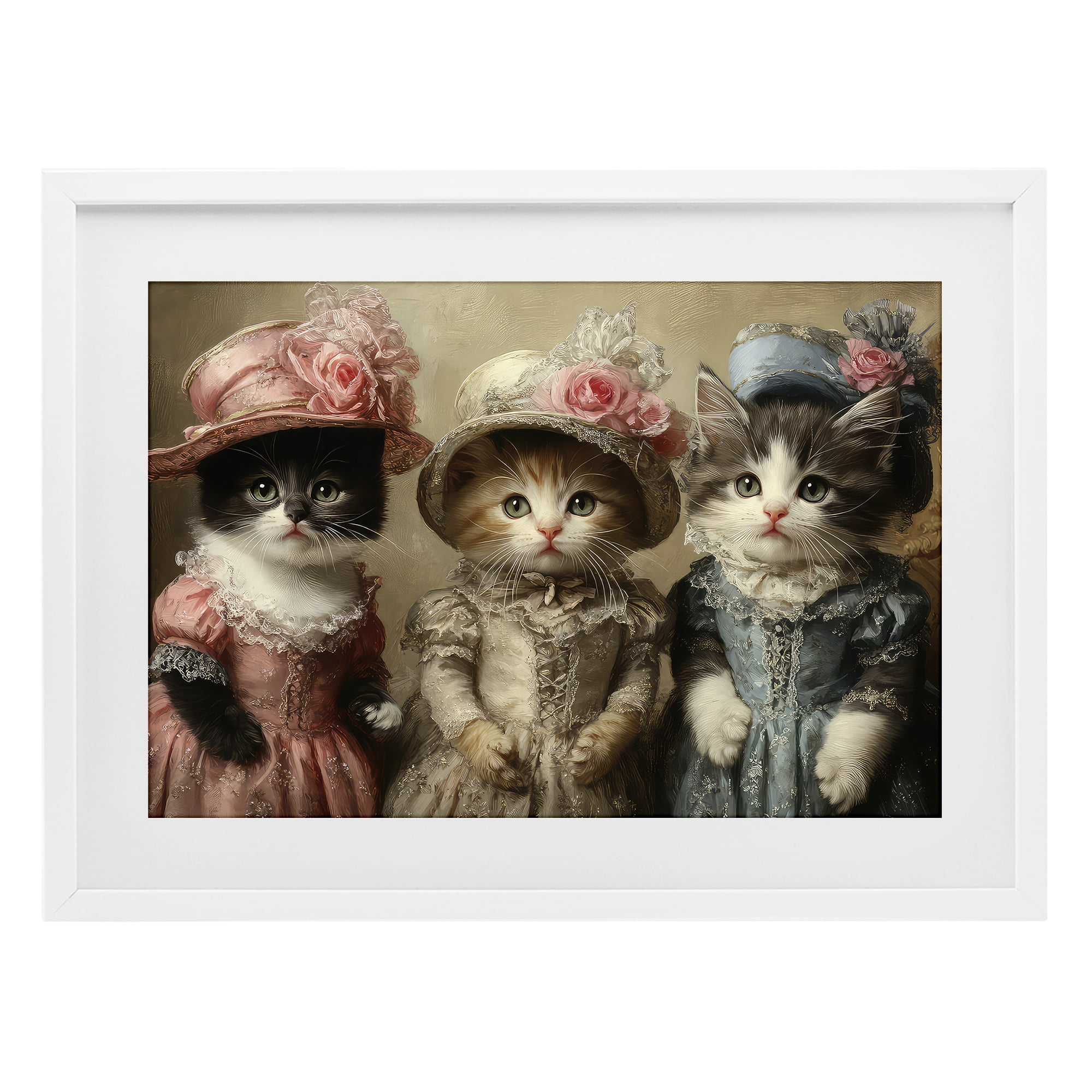 Stupell Industries Vintage Dress Cats White Framed Print Under Glass, design by The Wands Want