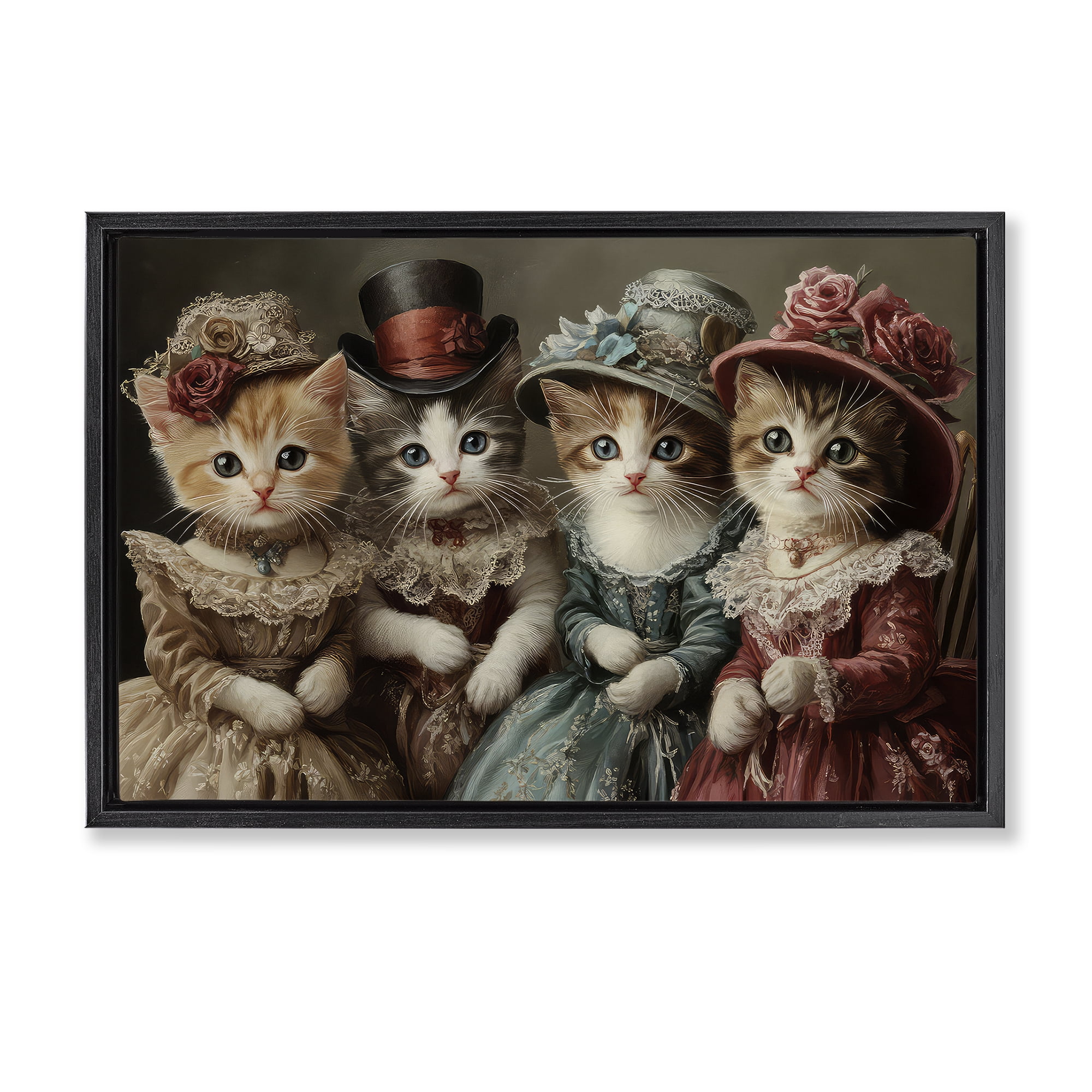 Stupell Industries Vintage Dress Kittens Black Framed Floater Canvas Wall Art, design by The Wands Want