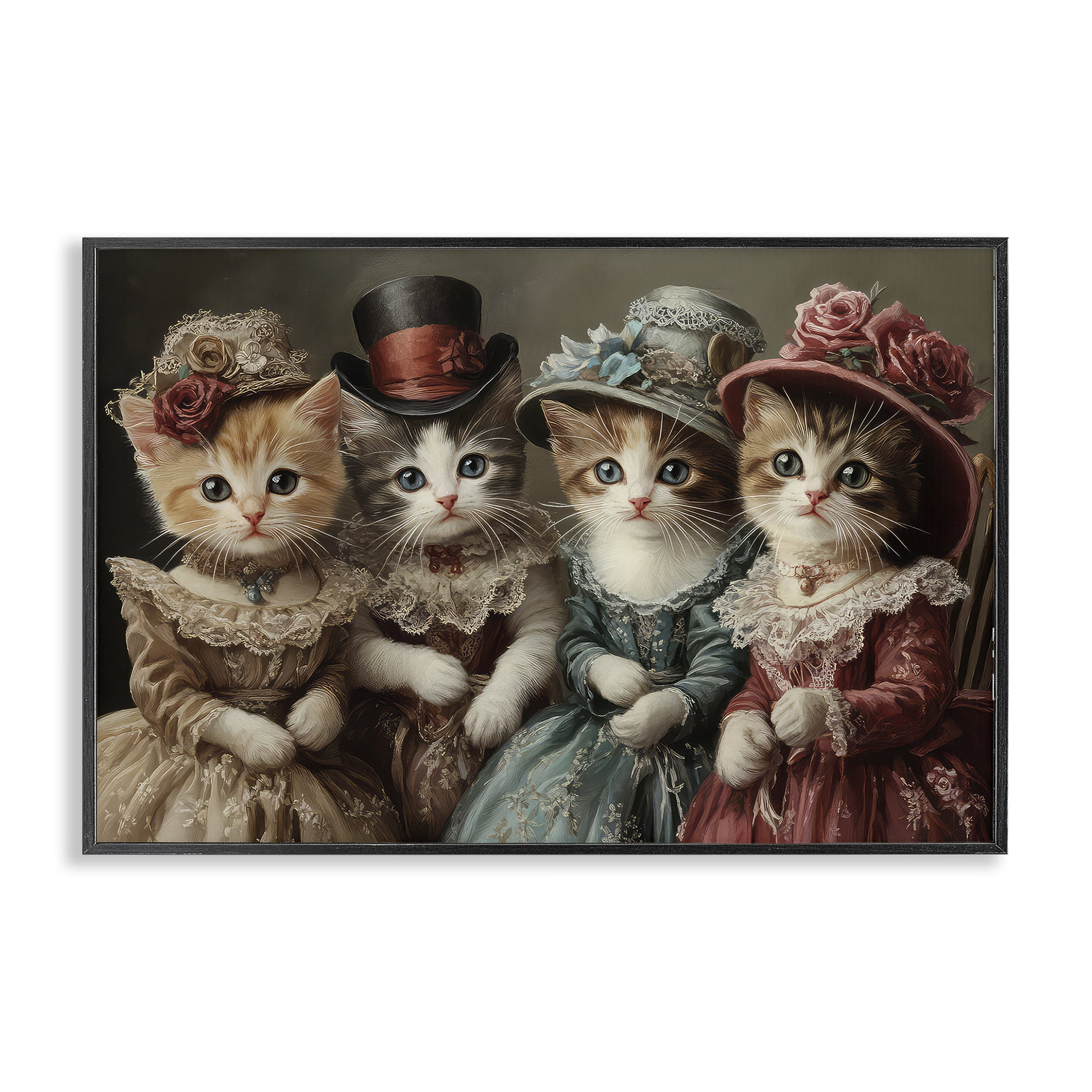 Stupell Industries Vintage Dress Kittens Black Framed Giclee Art, design by The Wands Want
