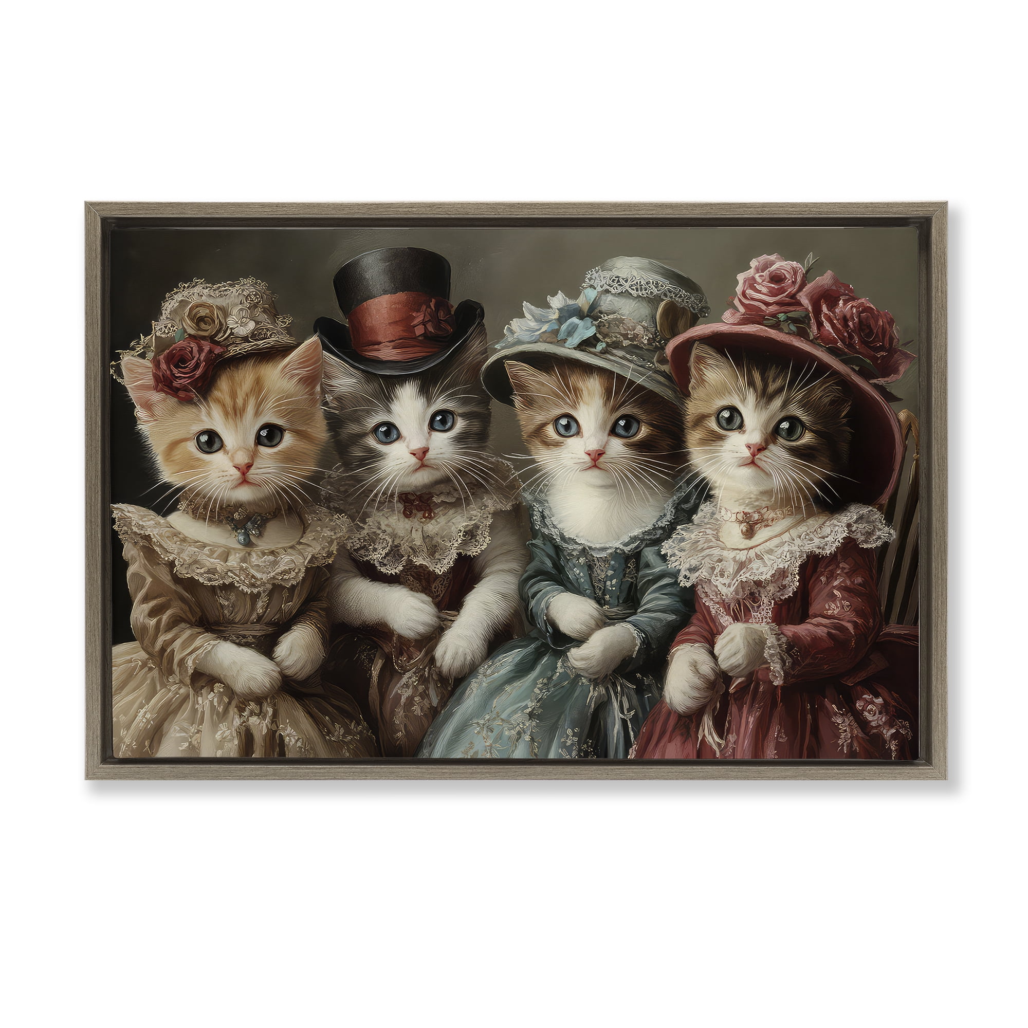 Stupell Industries Vintage Dress Kittens Brown Framed Floater Canvas Wall Art, design by The Wands Want