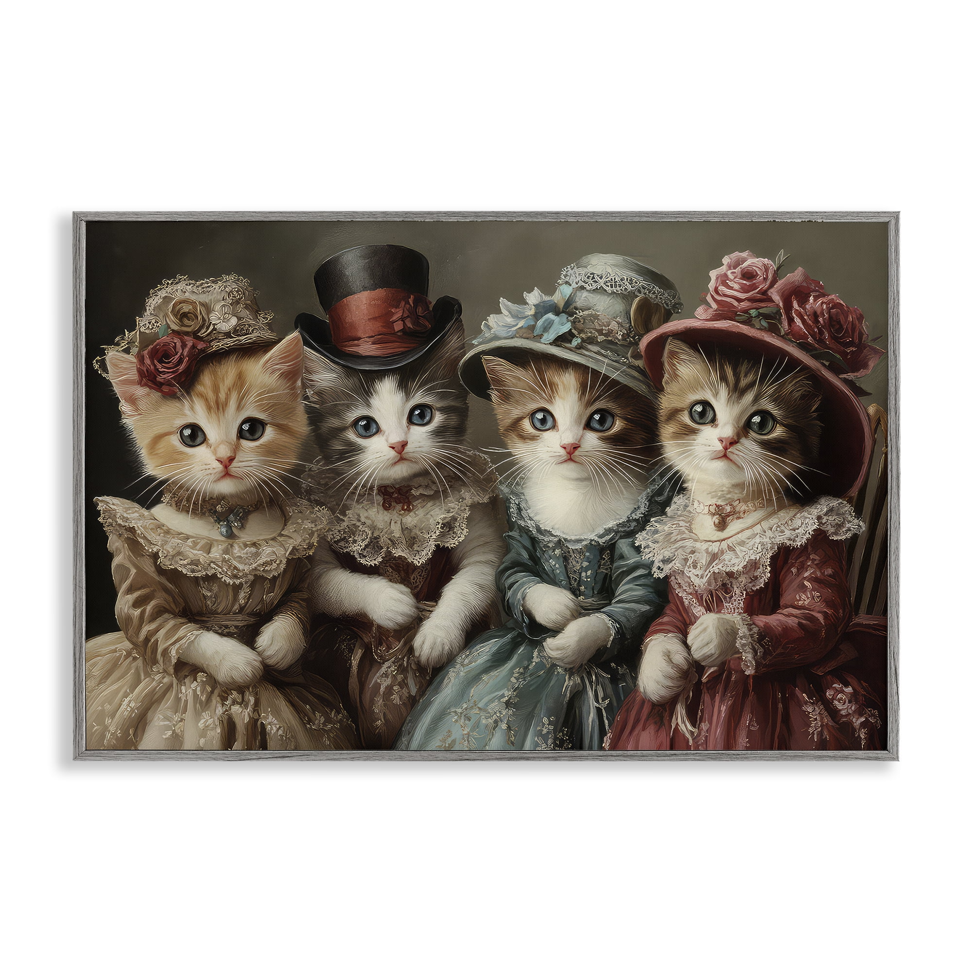 Stupell Industries Vintage Dress Kittens Gray Framed Giclee Art, design by The Wands Want