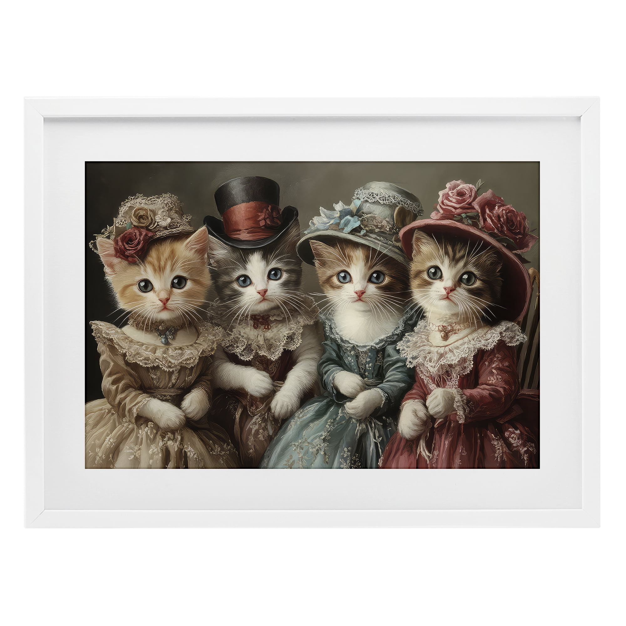 Stupell Industries Vintage Dress Kittens White Framed Print Under Glass, design by The Wands Want