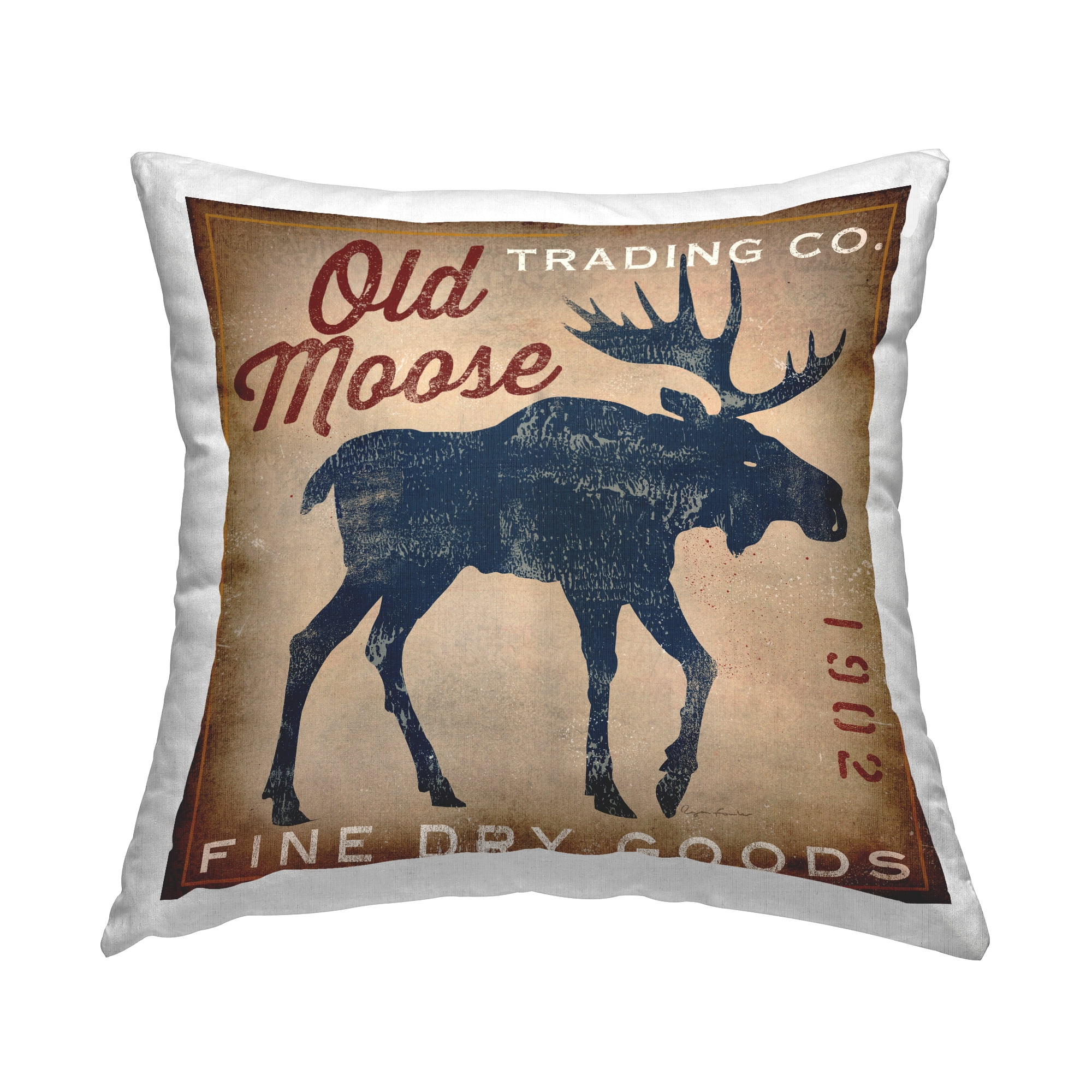 Stupell Industries Vintage Dry Goods Rustic Moose Silhouette Wildlife Design by Ryan Fowler Throw Pillow