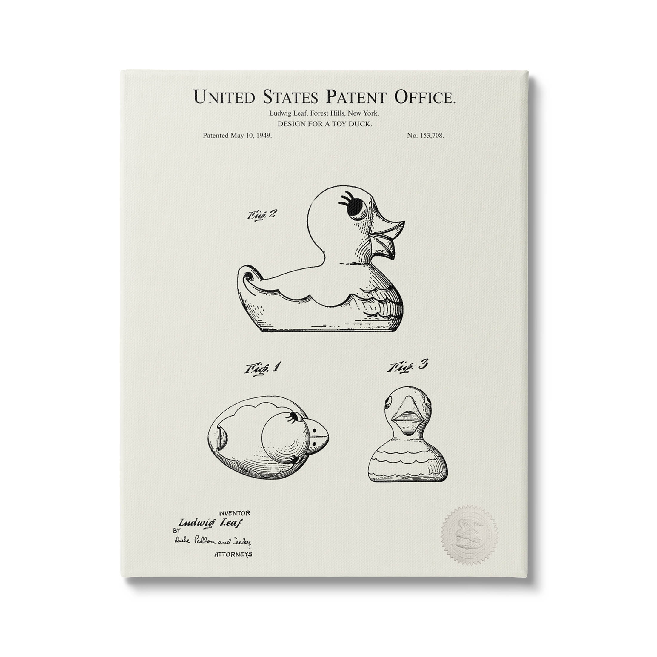 Stupell Industries Vintage Duck Toy Patent Graphic Art Gallery Wrapped Canvas Print Wall Art, Design by Karl Hronek