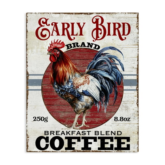 Stupell Industries Vintage Early Bird Coffee Food & Beverage Painting Wrapped Canvas Art Print Wall Art, 16 x 20