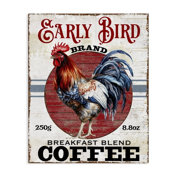Stupell Industries Vintage Early Bird Coffee Food & Beverage Painting Wrapped Canvas Art Print Wall Art, 30 x 40
