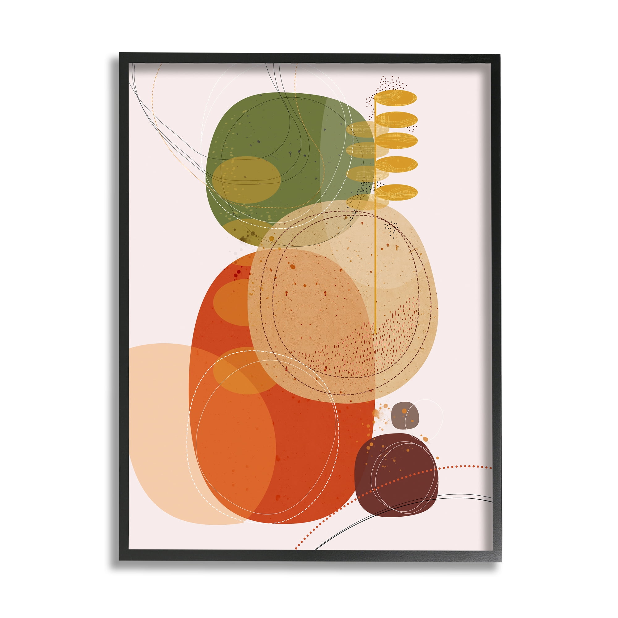 Stupell Industries Vintage Earth Tone Circular Shape Arrangement Dotted Lines Abstract Painting Black Framed Art Print Wall Art, 24 x 30