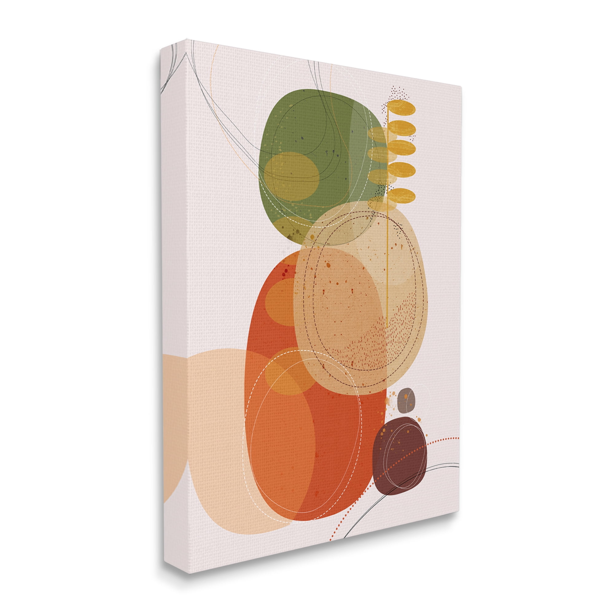 Stupell Industries Vintage Earth Tone Circular Shape Arrangement Dotted Lines Abstract Painting Gallery Wrapped Canvas Print Wall Art, 30 x 40