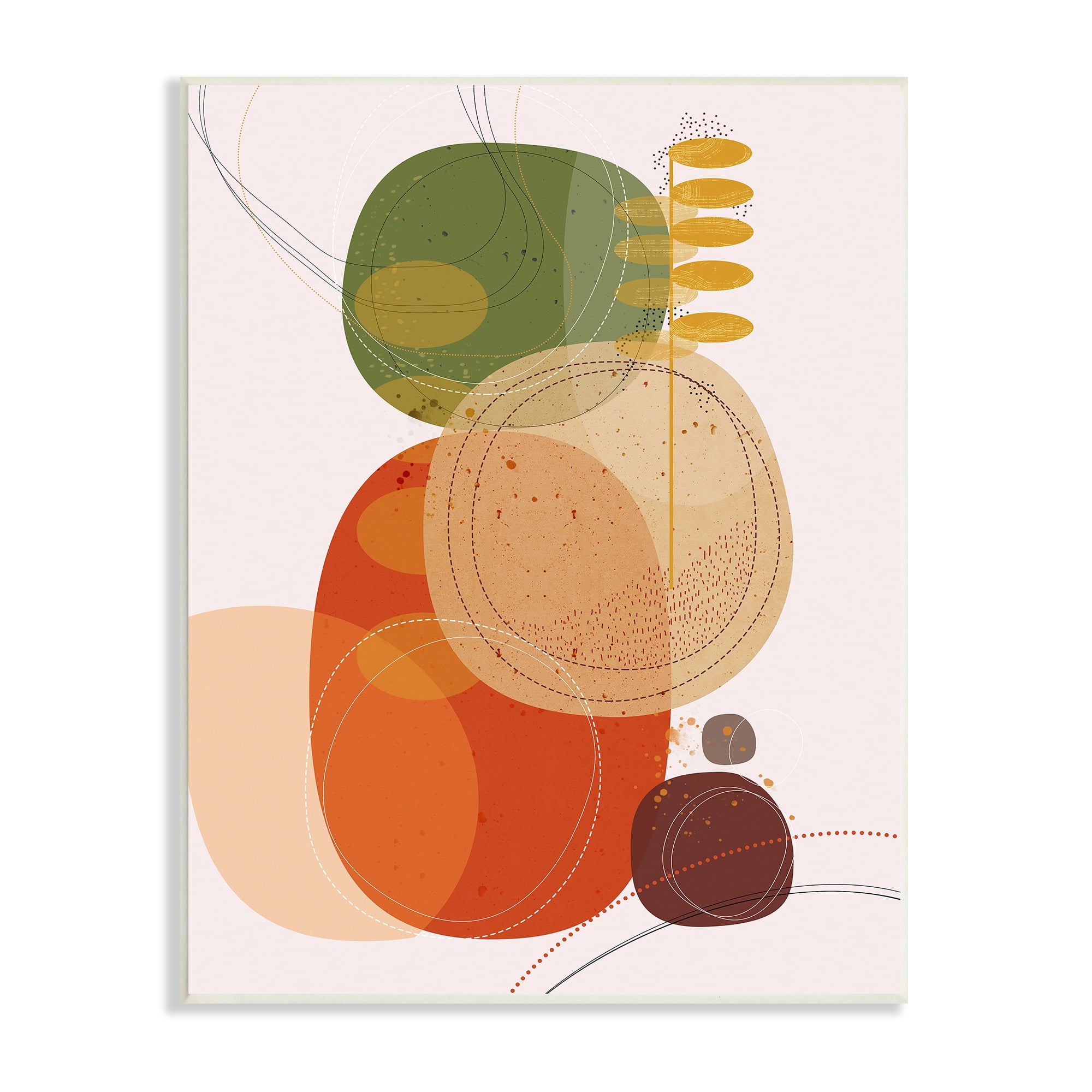 Stupell Industries Vintage Earth Tone Circular Shape Arrangement Dotted Lines Abstract Painting Unframed Art Print Wall Art, 10 x 15