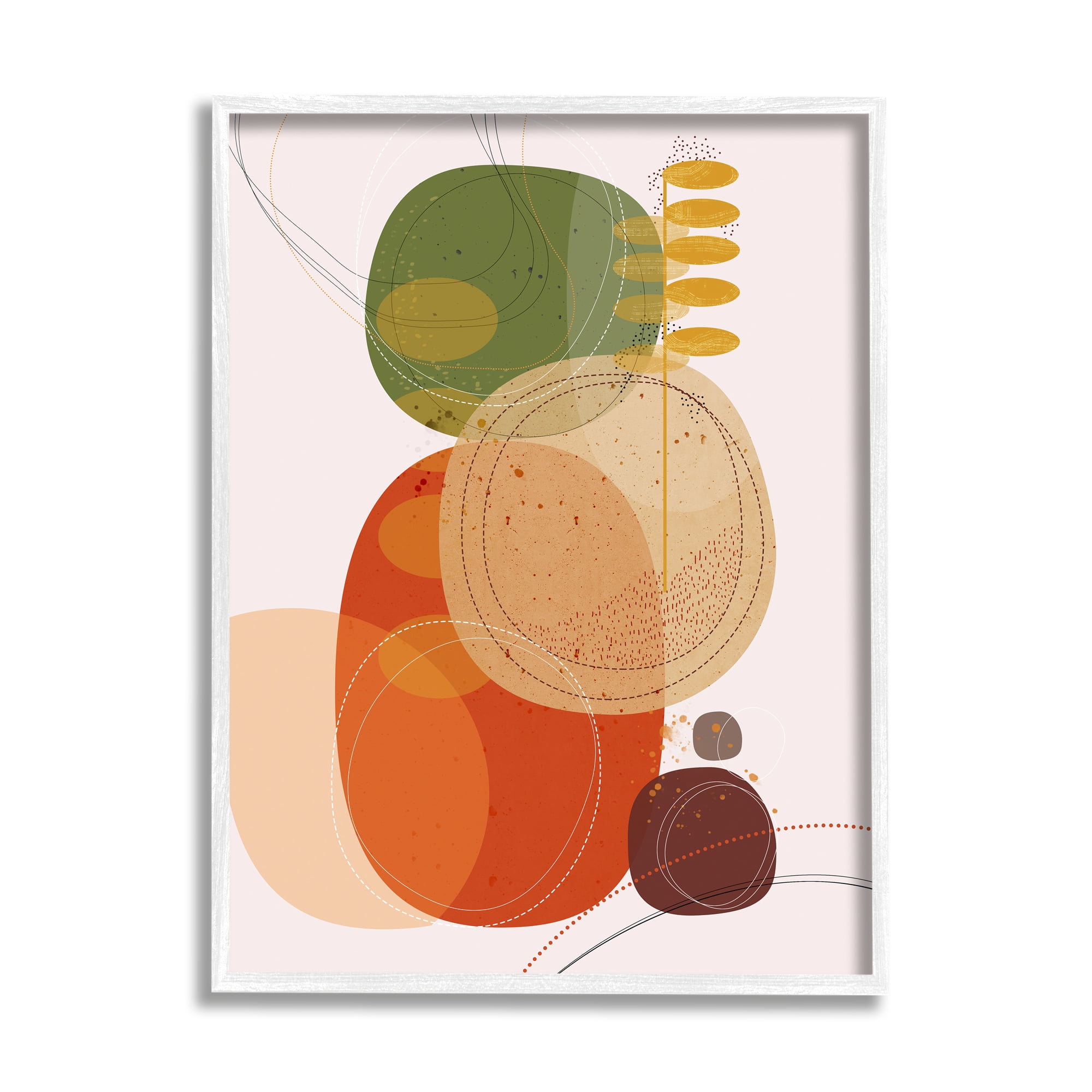 Stupell Industries Vintage Earth Tone Circular Shape Arrangement Dotted Lines Abstract Painting White Framed Art Print Wall Art, 11 x 14