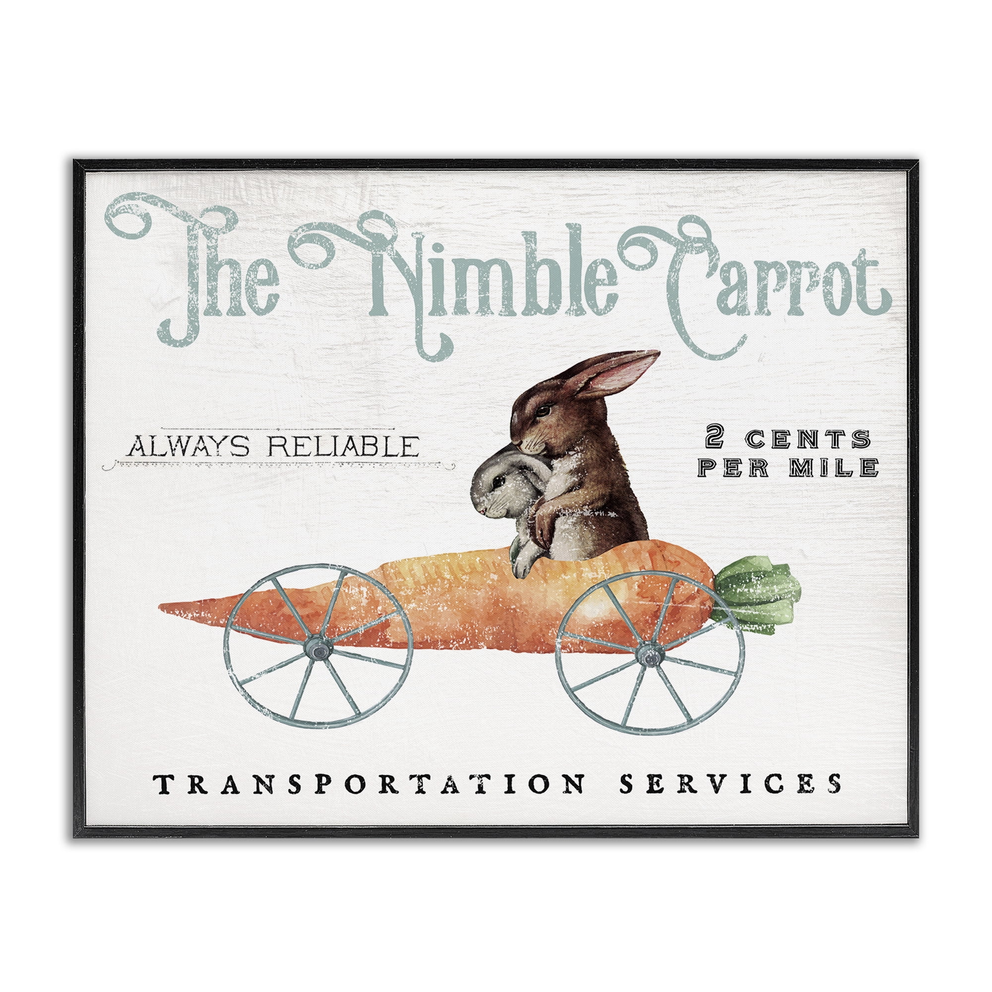 Vintage Easter Bunny The Nimble Carrot Transportation Advertisement, Easter Bunny Vintage Nimble Carrot Mobile Spring Rabbit Black Framed Giclee Art, 14 x 11, By Daphne Polselli