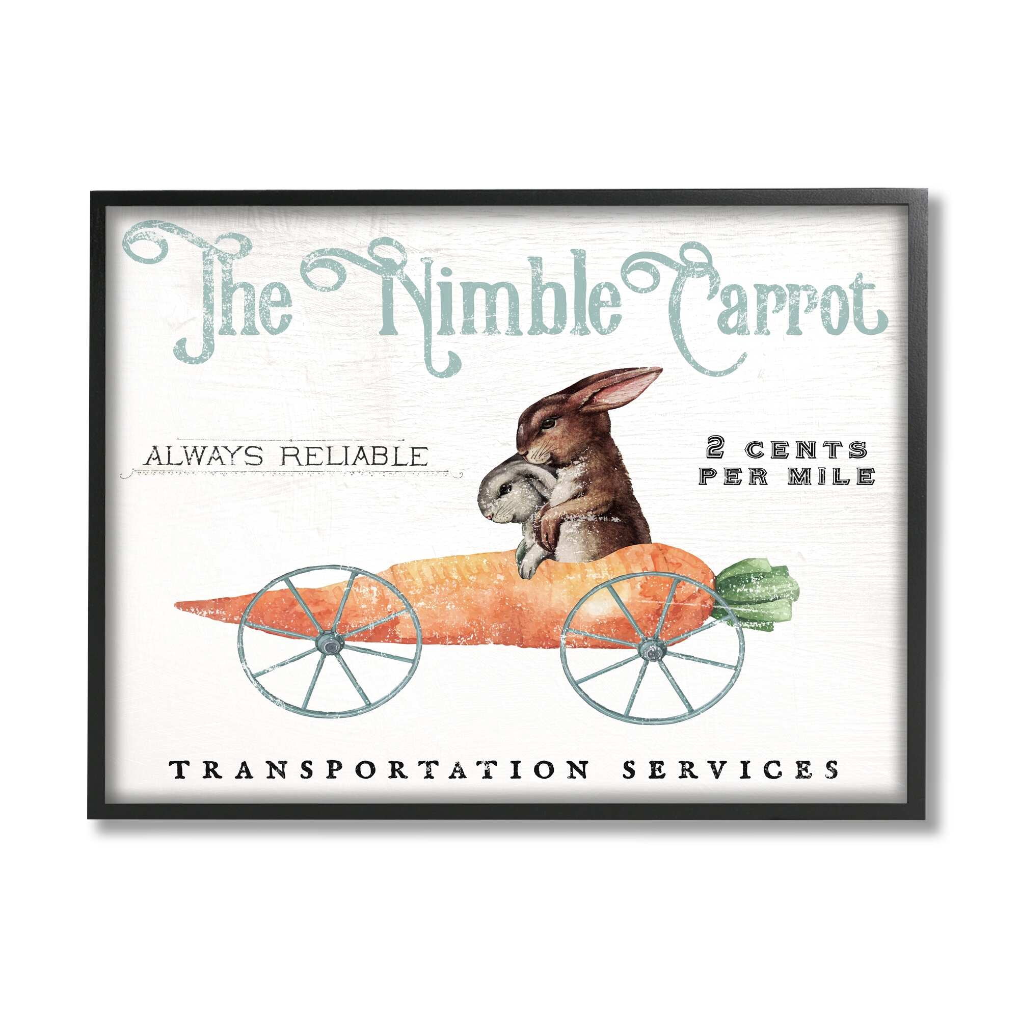 Vintage Easter Bunny The Nimble Carrot Transportation Advertisement, Easter Bunny Vintage Nimble Carrot Mobile Spring Rabbit Black Framed Giclee Art, 20 x 16, By Daphne Polselli
