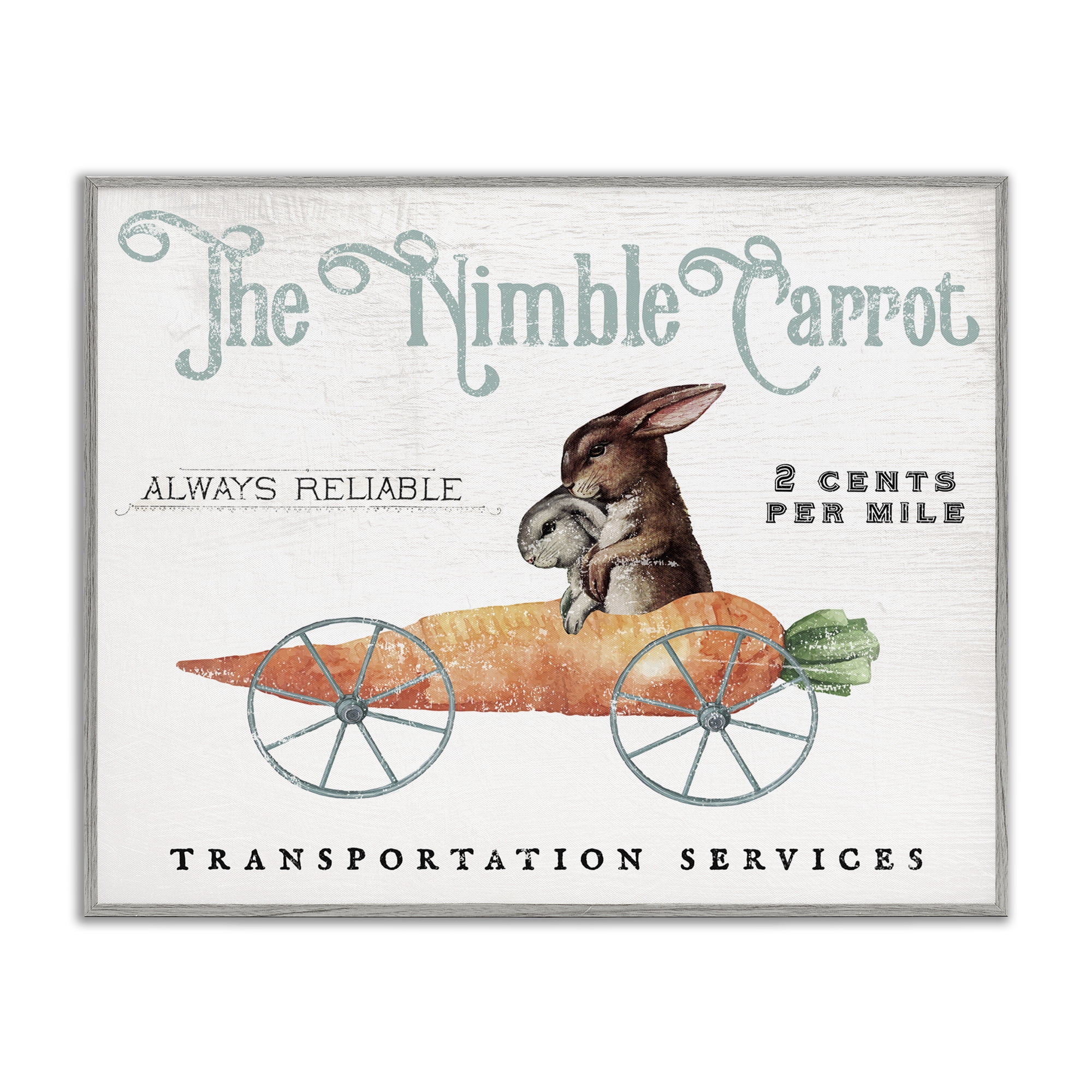 Vintage Easter Bunny The Nimble Carrot Transportation Advertisement, Easter Bunny Vintage Nimble Carrot Mobile Spring Rabbit Gray Framed Giclee Art, 20 x 16, By Daphne Polselli