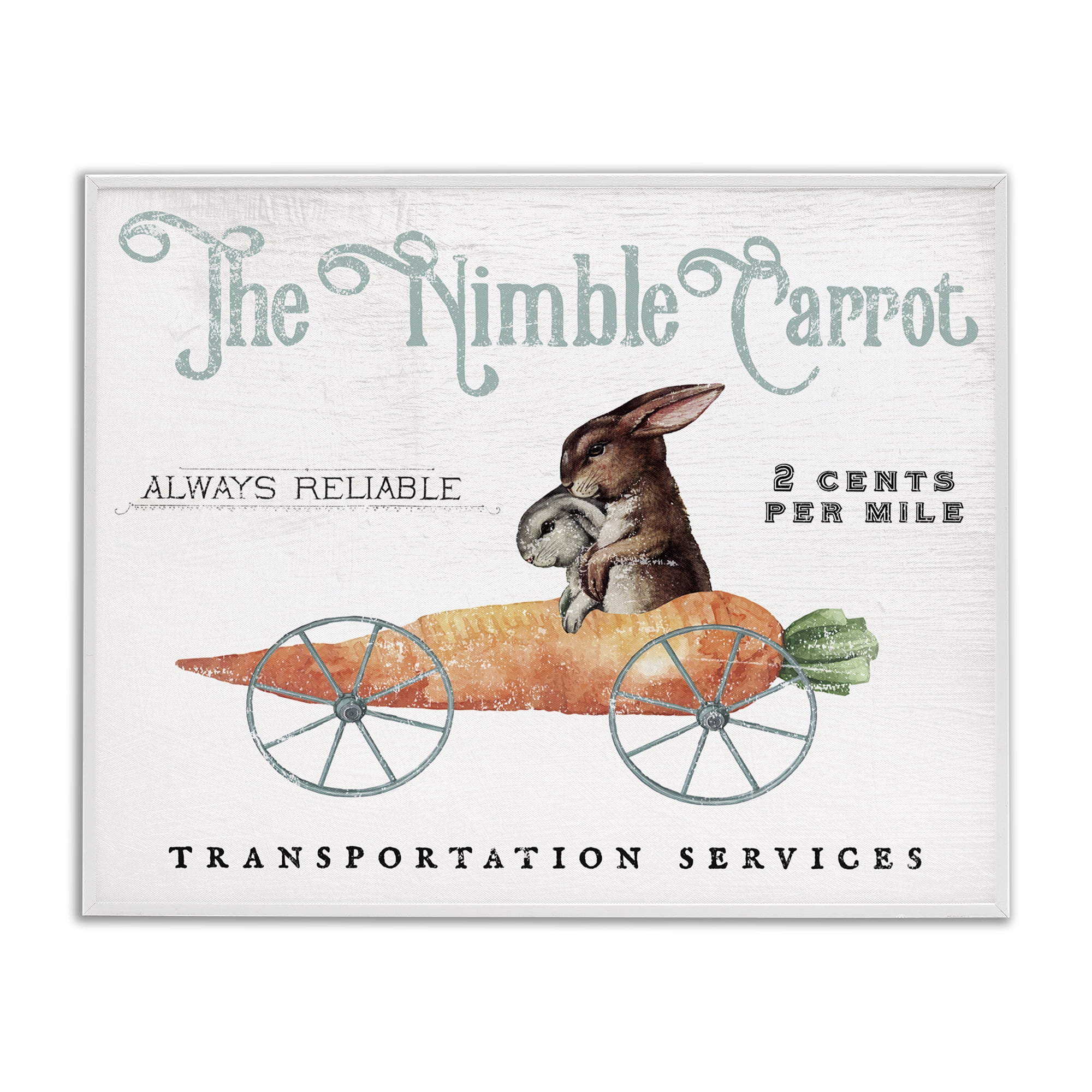Vintage Easter Bunny The Nimble Carrot Transportation Advertisement, Easter Bunny Vintage Nimble Carrot Mobile Spring Rabbit White Framed Giclee Art, 30 x 24, By Daphne Polselli