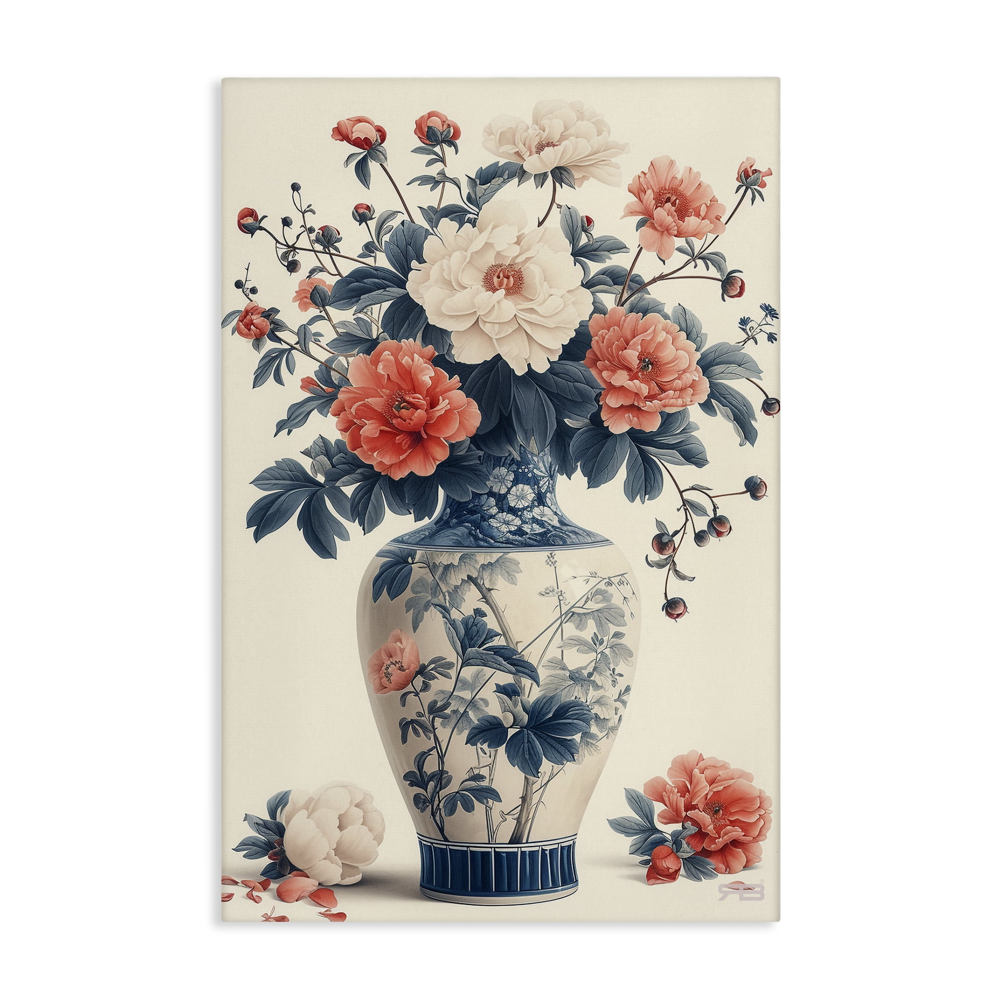 Stupell Industries Vintage Eastern Vase Botanical & Floral Painting Gallery Wrapped Canvas Art Print Wall Art, 16 x 24