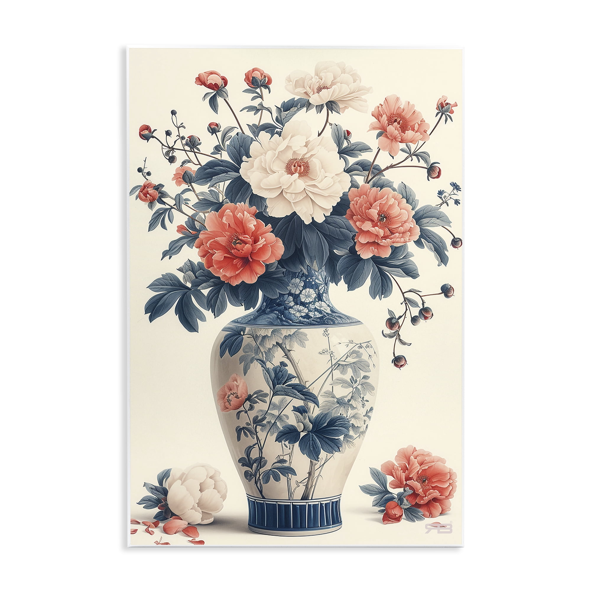 Stupell Industries Vintage Eastern Vase Botanical & Floral Painting Unframed Art Print Wall Art, 13 x 19