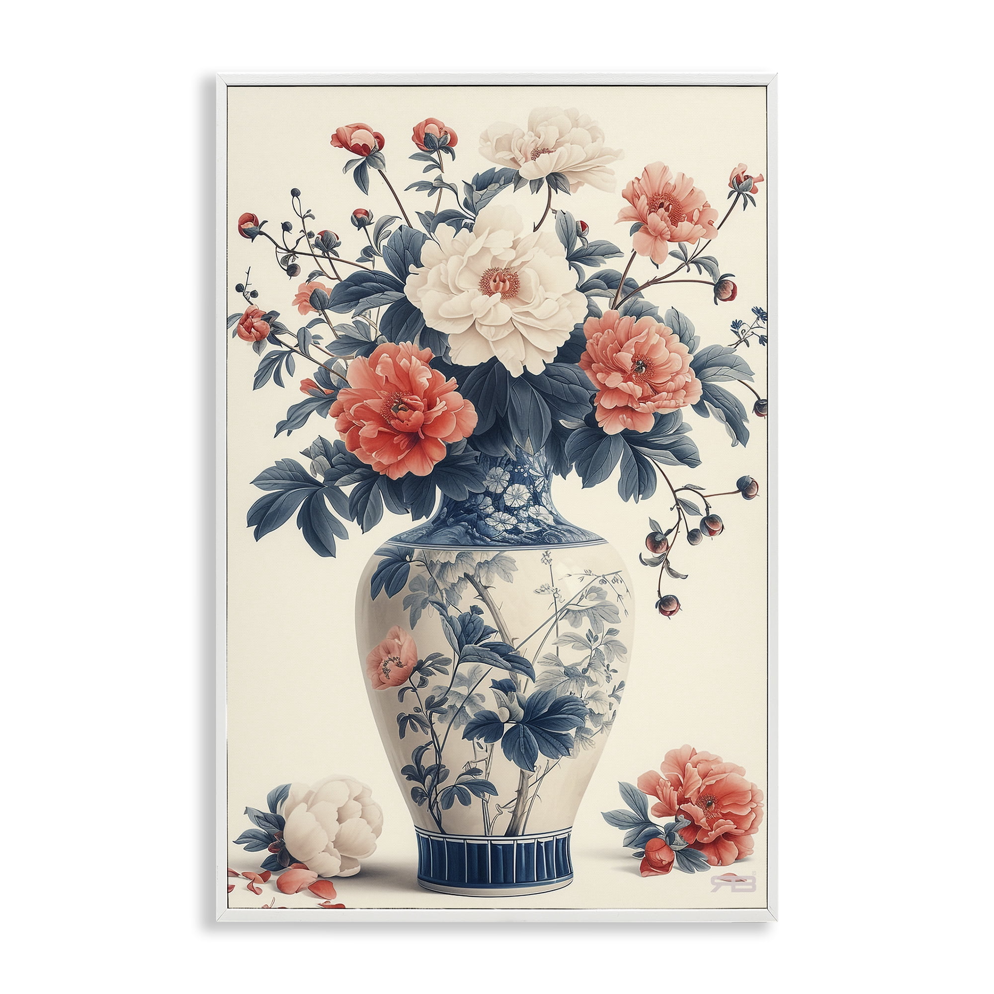 Stupell Industries Vintage Eastern Vase Botanical & Floral Painting White Framed Art Print Wall Art, 12 x 18
