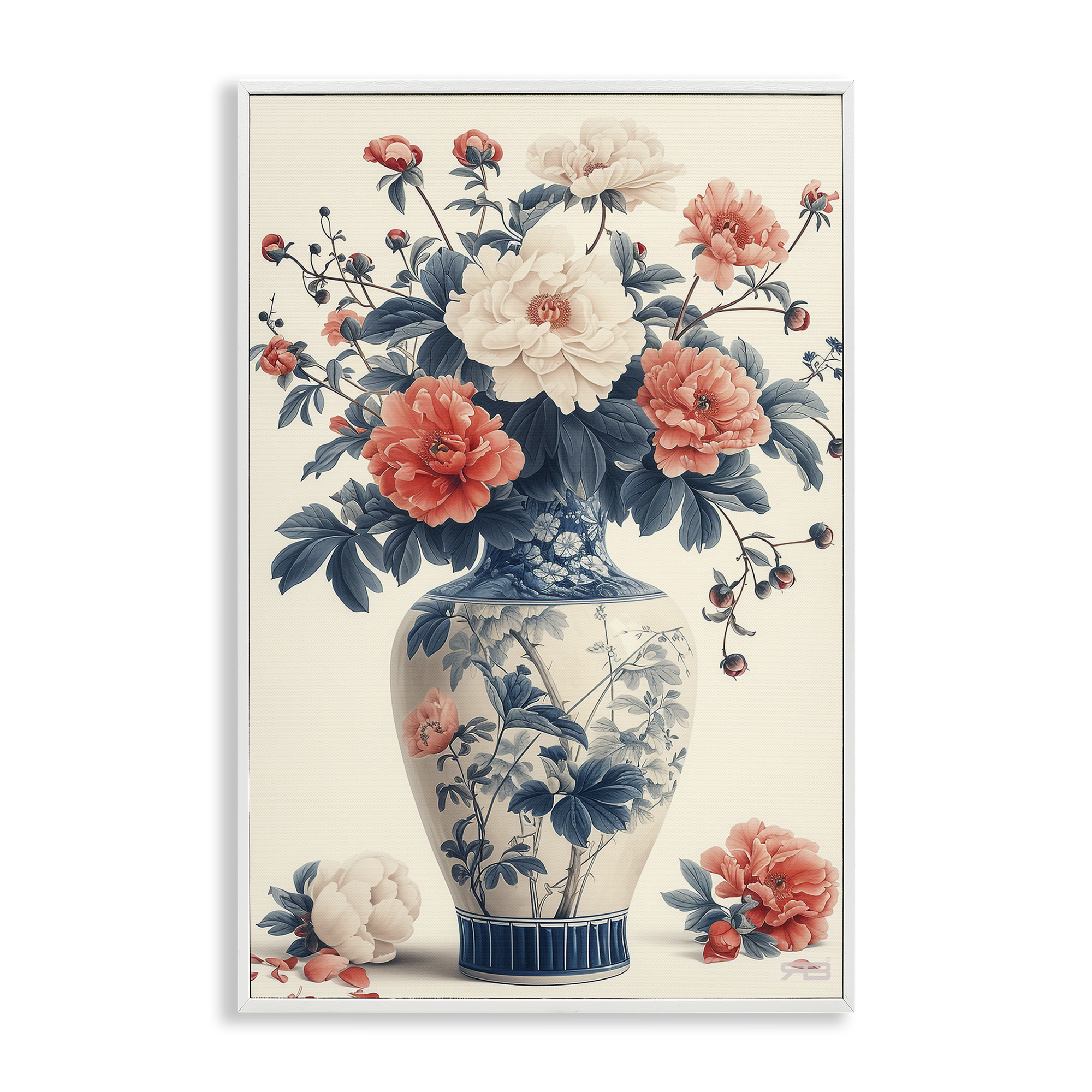 Stupell Industries Vintage Eastern Vase Botanical & Floral Painting White Framed Art Print Wall Art, 16 x 24