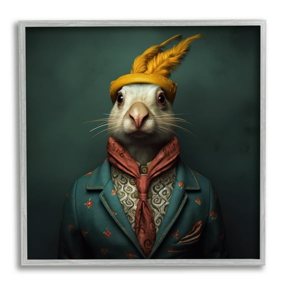 Stupell Industries Vintage Elegant Rabbit Animals & Insects Painting Gray Framed Art Print Wall Art, 24 x 24