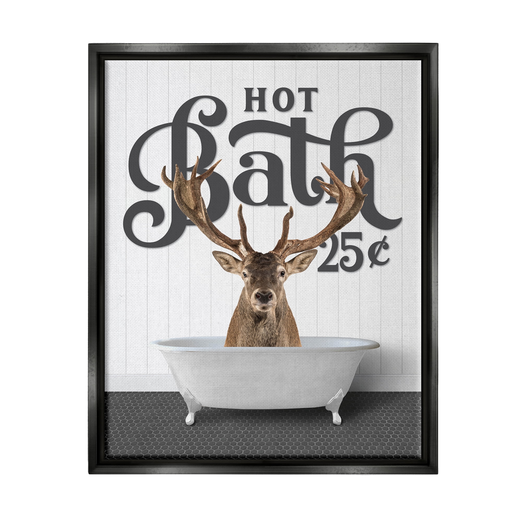 Stupell Industries Vintage Elk Bathtub Animals & Insects Painting Black Floater Framed Art Print Wall Art, 17 x 21