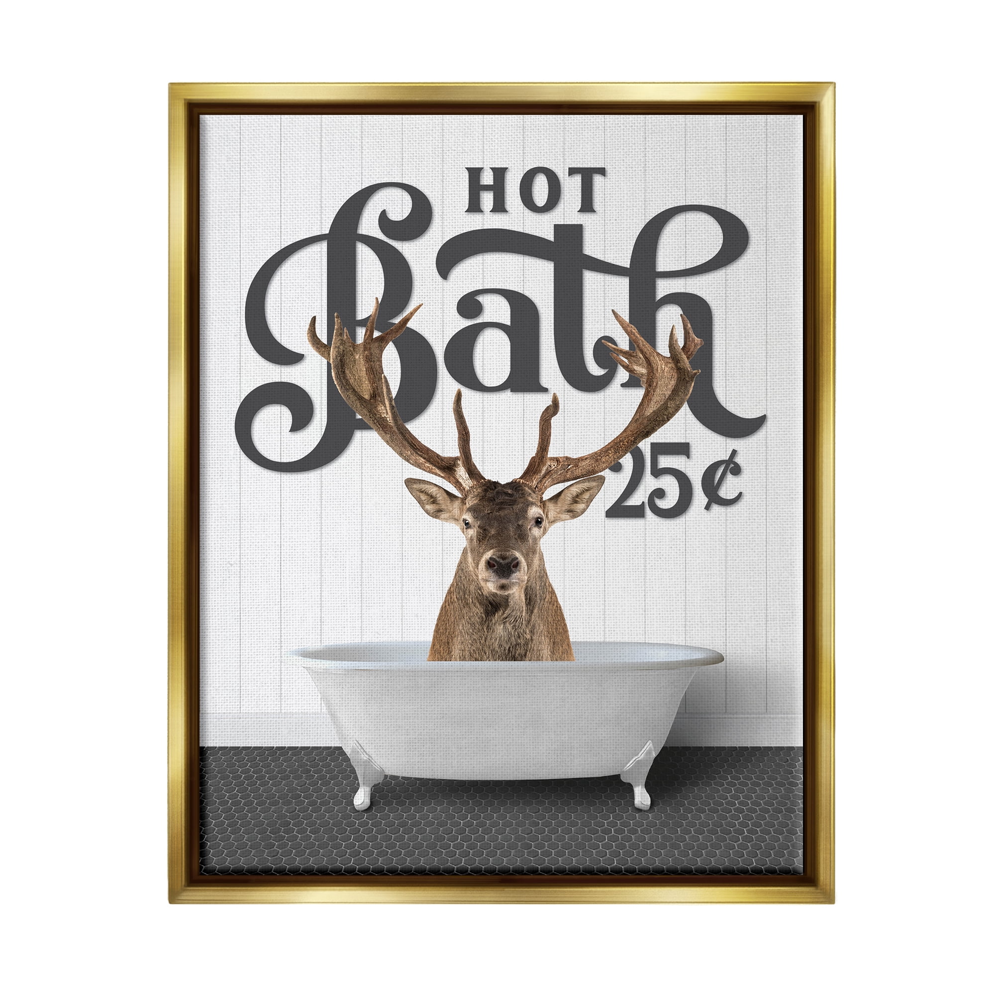Stupell Industries Vintage Elk Bathtub Animals & Insects Painting Gold Floater Framed Art Print Wall Art, 25 x 31