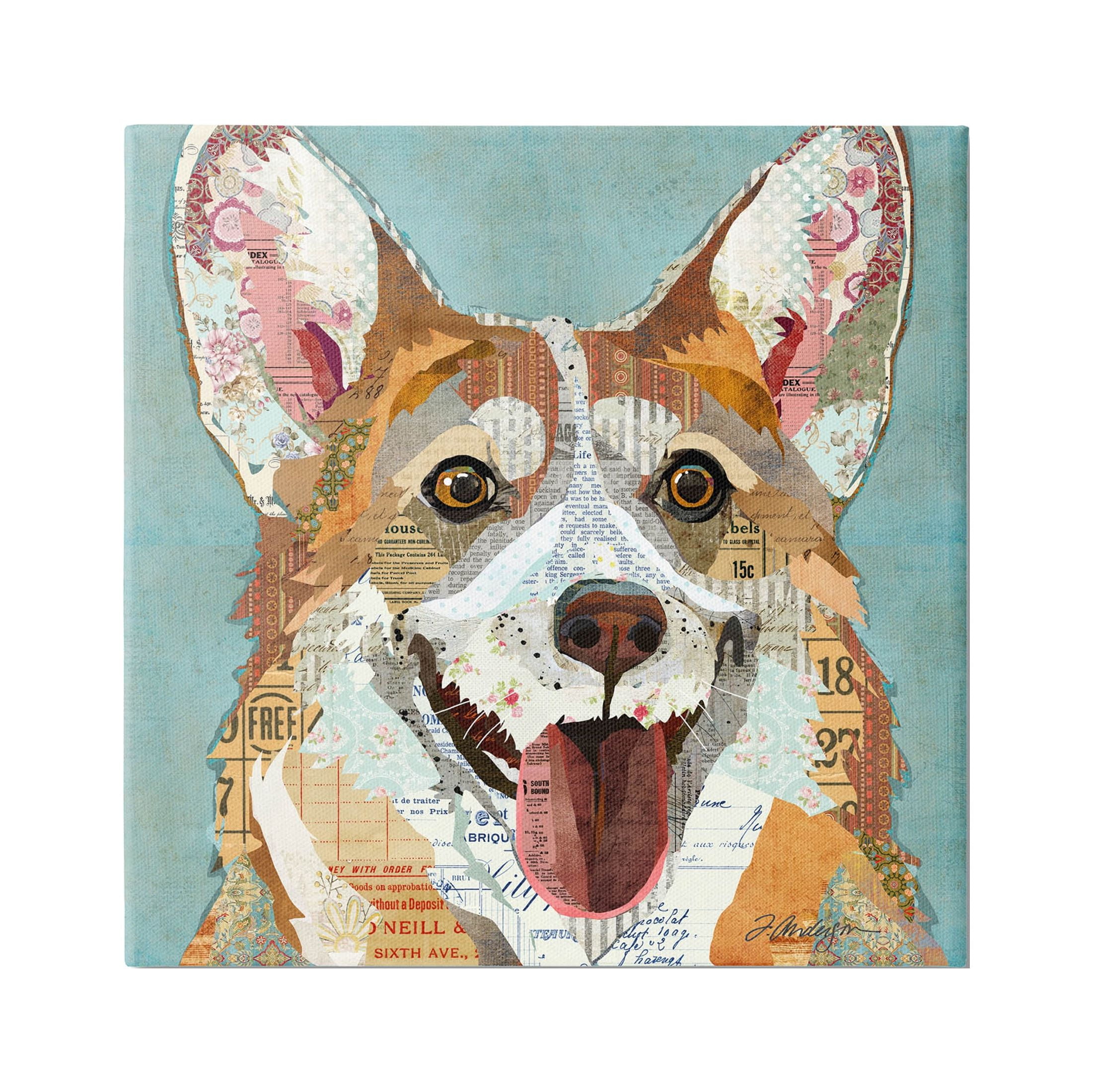 Stupell Industries Vintage Ephemera Corgi Portrait Collage Graphic Art Gallery Wrapped Canvas Print Wall Art, Design by Traci Anderson