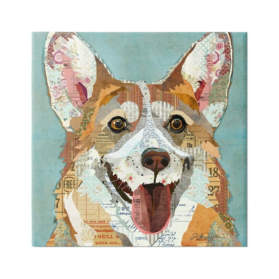 Stupell Industries Vintage Ephemera Corgi Portrait Collage Graphic Art Gallery Wrapped Canvas Print Wall Art, Design by Traci Anderson