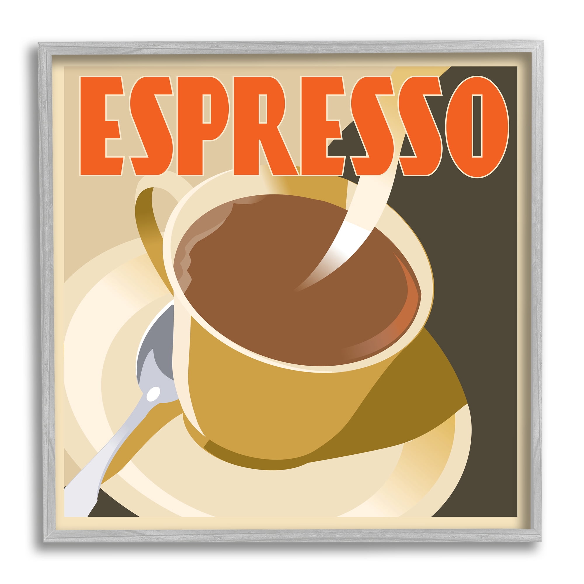 Stupell Industries Vintage Espresso Drink Food & Beverage Painting Gray Framed Art Print Wall Art, 12 x 12