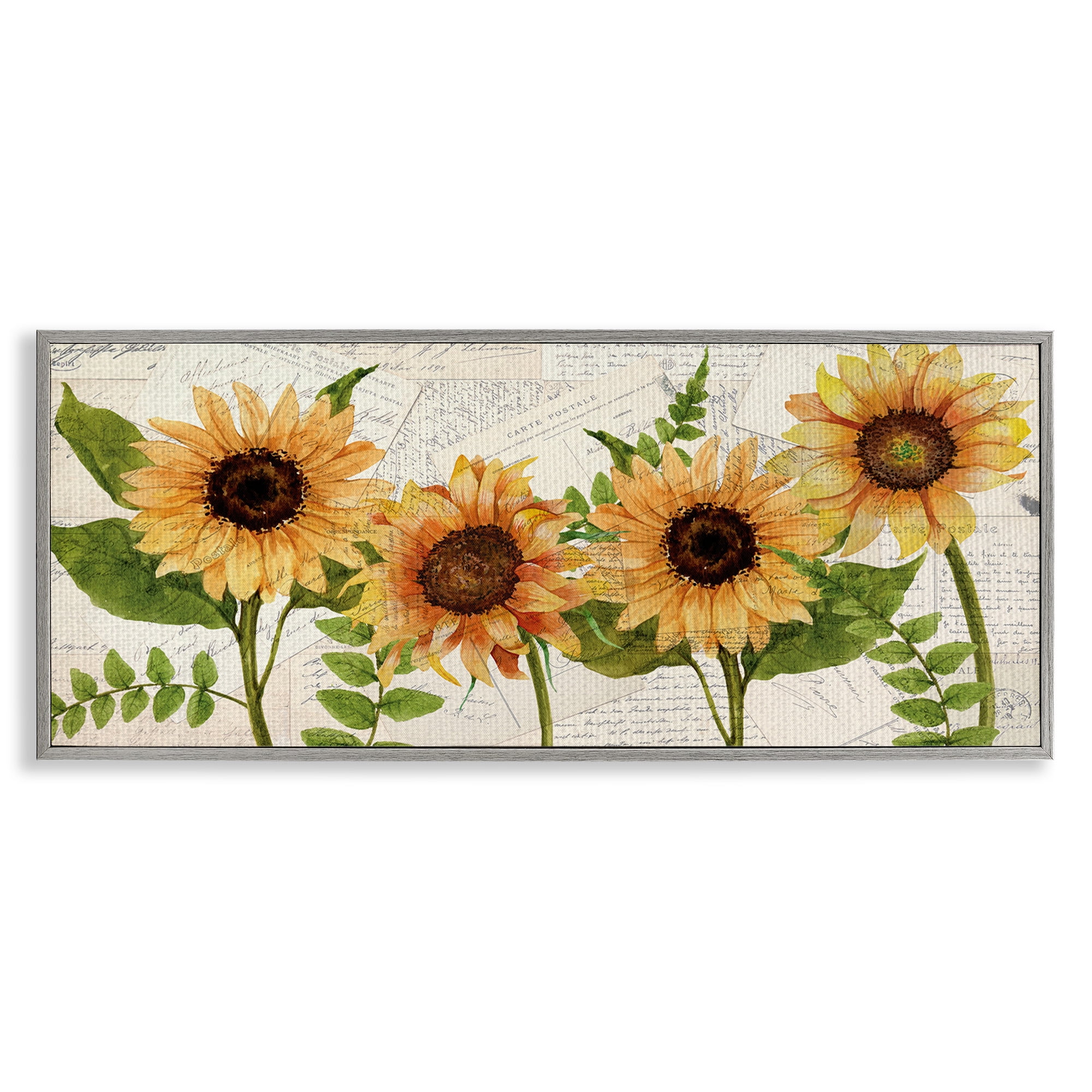 Stupell Industries Vintage European Postcard Collage Botanical & Floral Painting Gray Framed Art Print Wall Art, 30 x 13