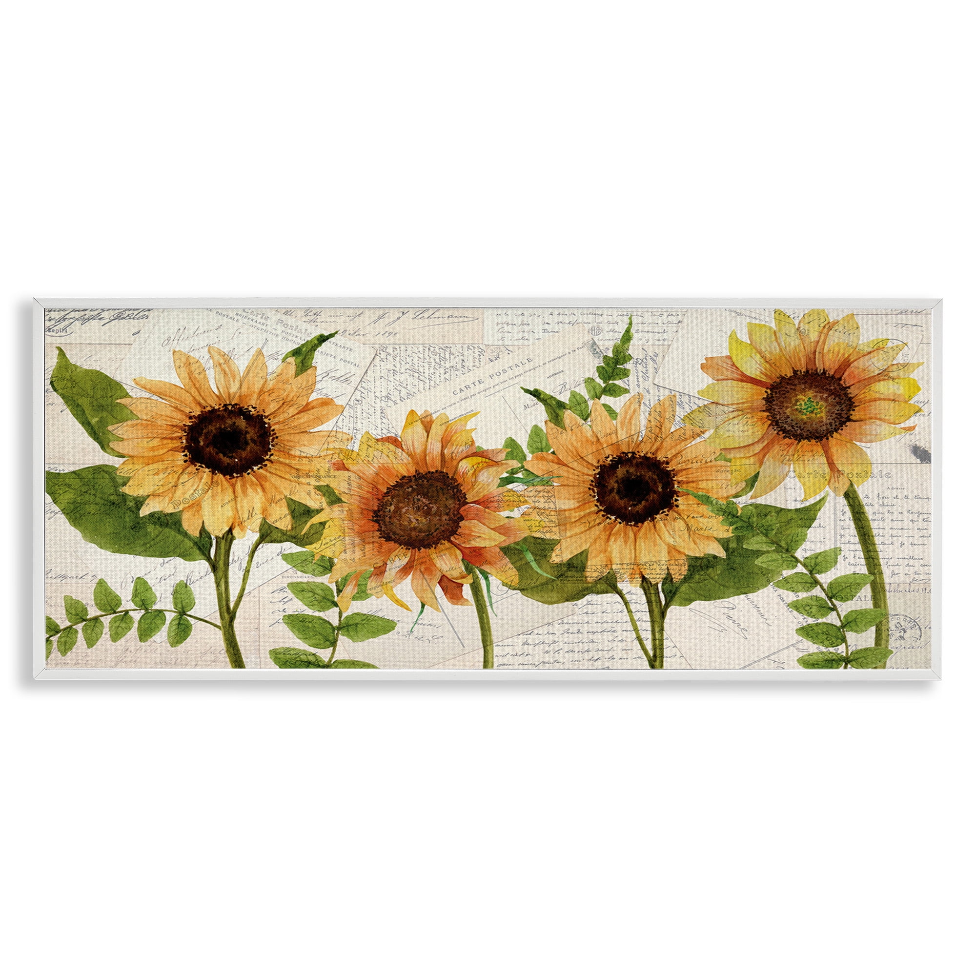 Stupell Industries Vintage European Postcard Collage Botanical & Floral Painting White Framed Art Print Wall Art, 30 x 13