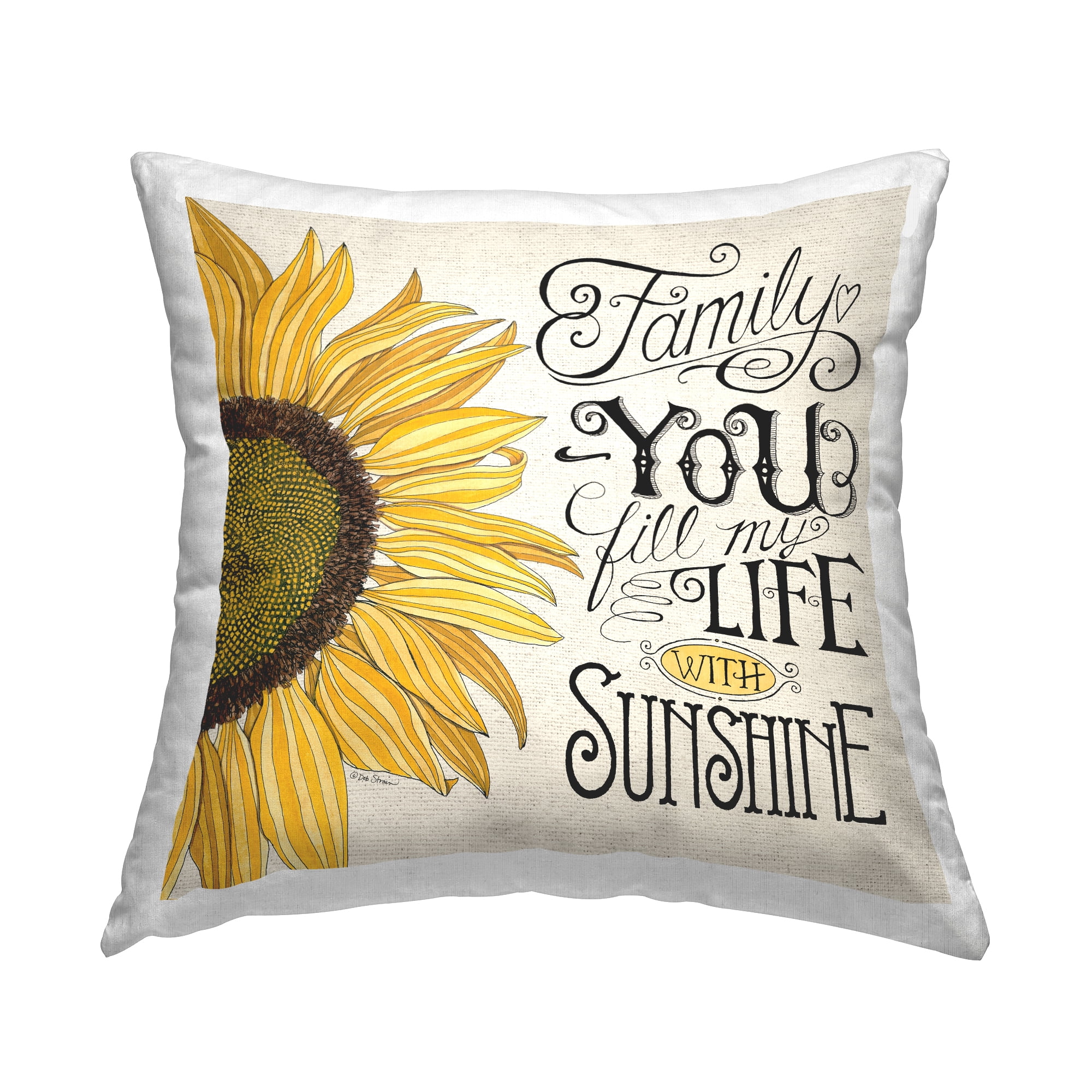Stupell Industries Vintage Family Inspirational Happiness Sunflower Quote Design by Deb Strain Throw Pillow