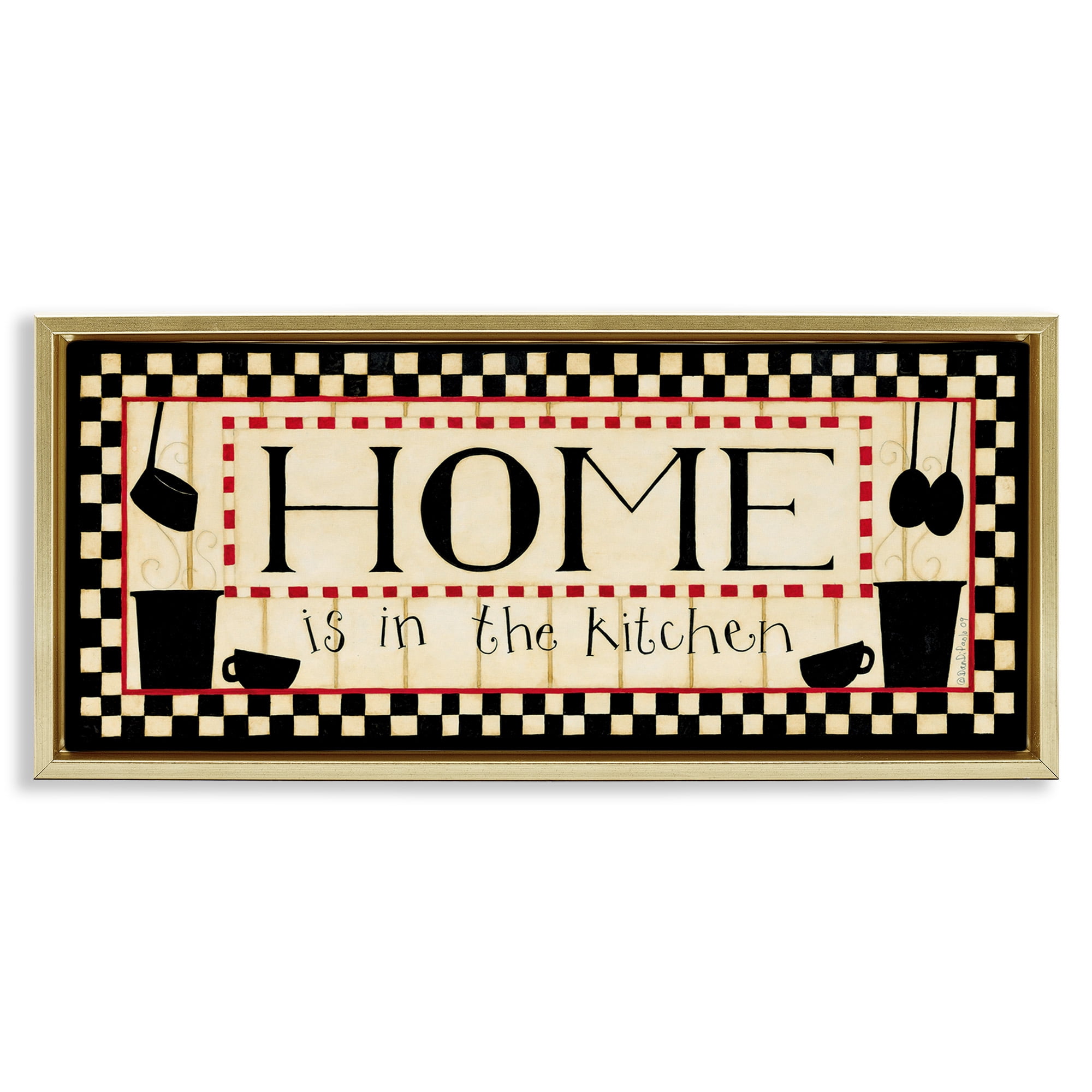 Stupell Industries Vintage Family Kitchen Phrase Food & Beverage Painting Gold Floater Framed Canvas Art Print Wall Art, 25 x 11