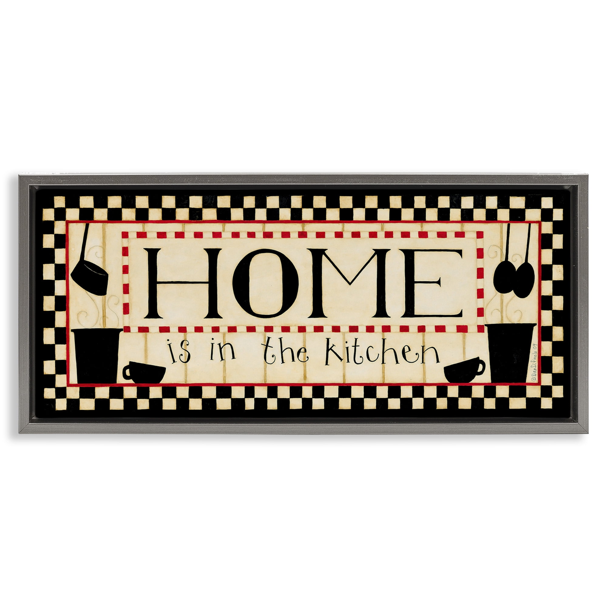 Stupell Industries Vintage Family Kitchen Phrase Food & Beverage Painting Gray Floater Framed Canvas Art Print Wall Art, 25 x 11
