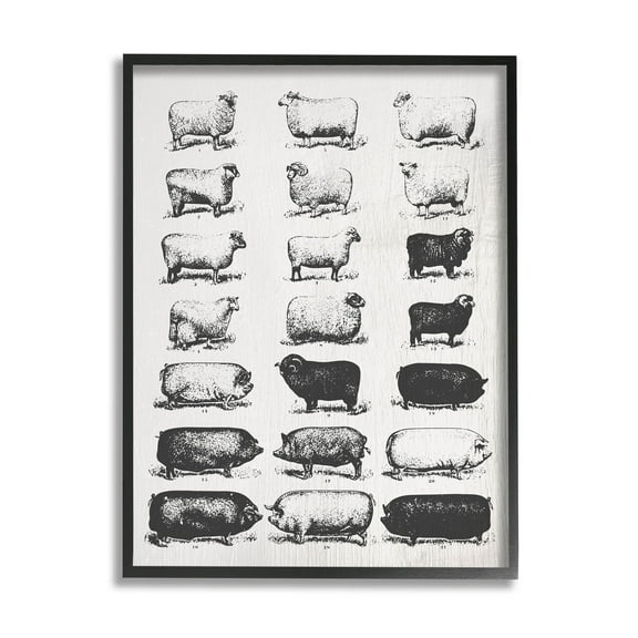 Stupell Industries Vintage Farm Animal Chart Graphic Art Black Framed Art Print Wall Art, Design by Daphne Polselli