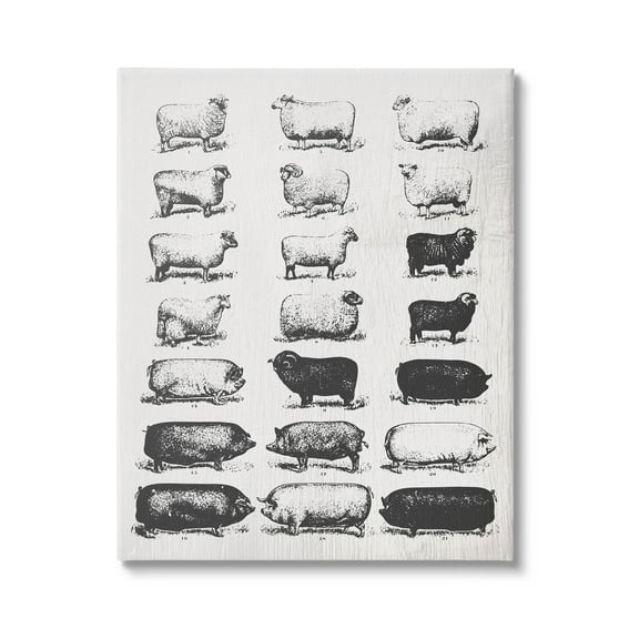 Stupell Industries Vintage Farm Animal Chart Graphic Art Gallery Wrapped Canvas Print Wall Art, Design by Daphne Polselli