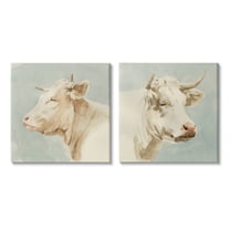 Stupell Industries Vintage Farm Cattle Cows Watercolor Portrait Beige Blue, 17 x 17, Design by Emma Caroline
