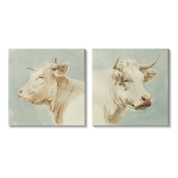 Stupell Industries Vintage Farm Cattle Cows Watercolor Portrait Beige Blue, 17 x 17, Design by Emma Caroline