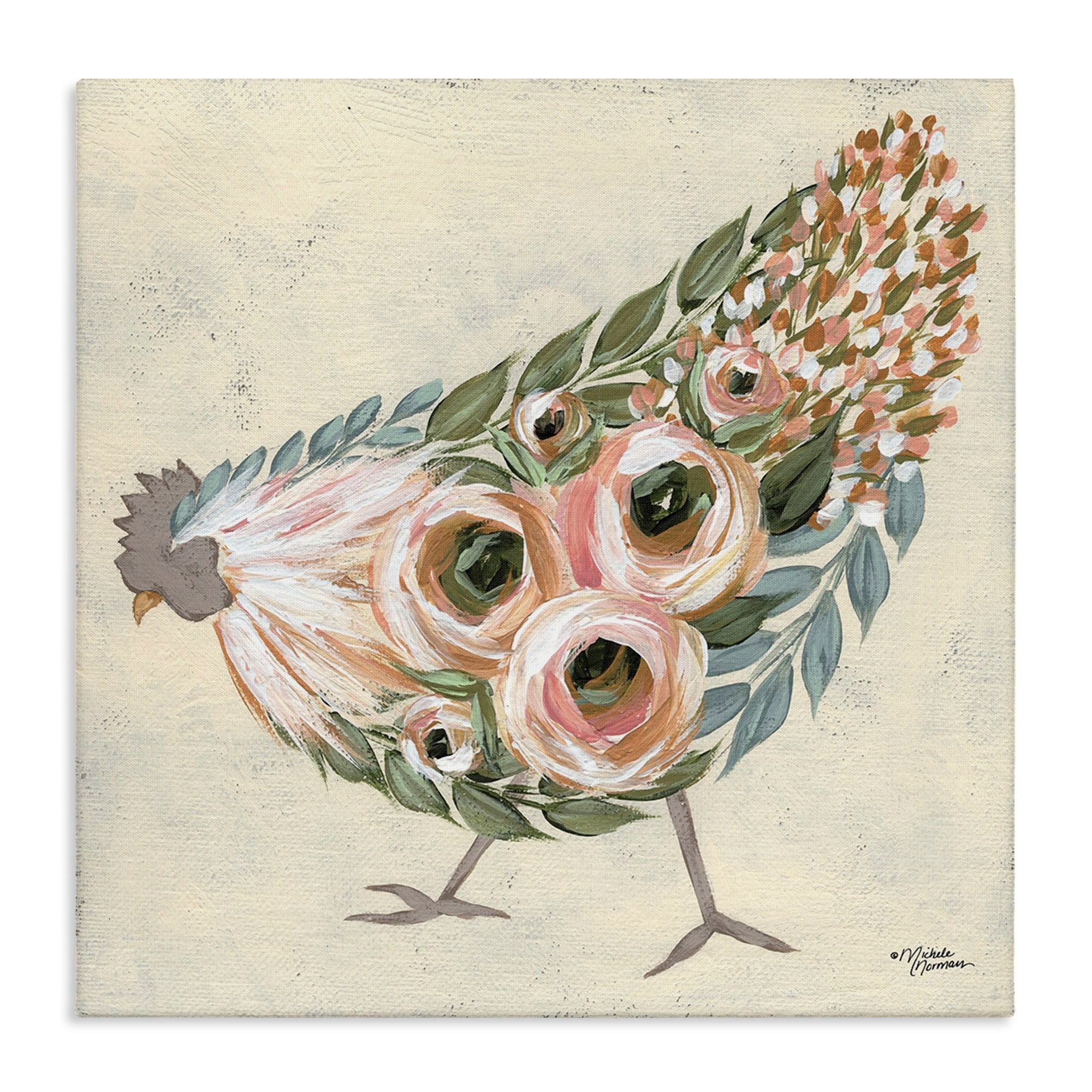 Stupell Industries Vintage Farm Chicken Pink Floral Body,24 x 24,Designed by Michele Norman