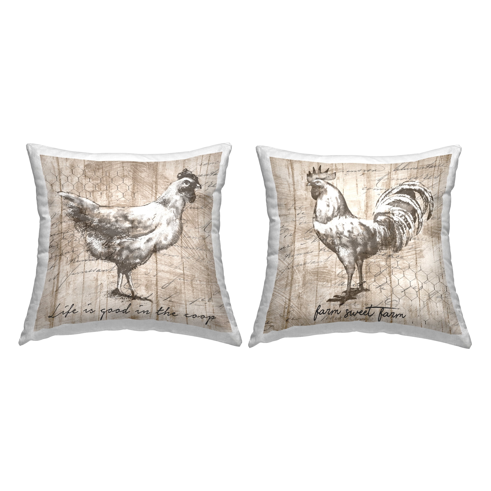 Stupell Industries Vintage Farm Chicken Rooster Inspirational Phrases Farmhouse Brown, 18 x 7 x 18, Decorative Pillows, (Set of 2)