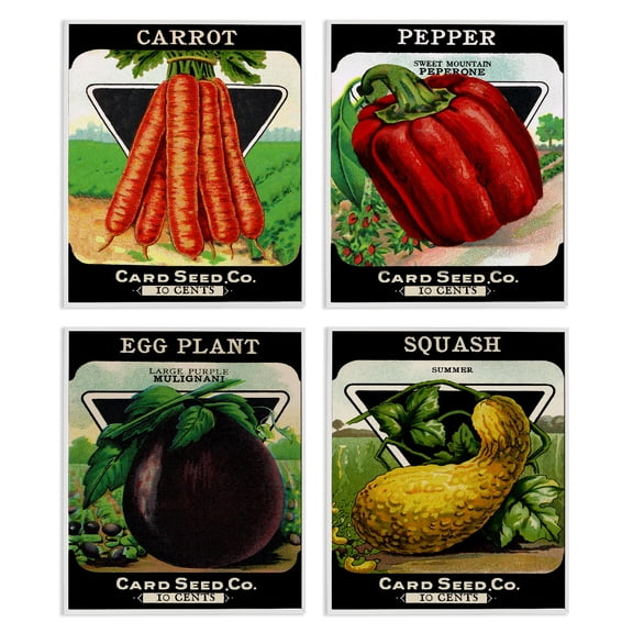 Stupell Industries Vintage Farm Garden Vegetables Food & Beverage Painting White Framed Art Print Wall Art, 16 x 20, Set of 4