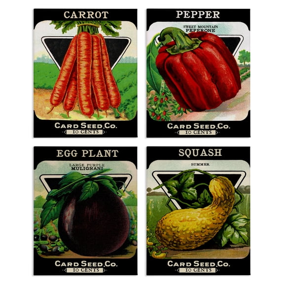 Stupell Industries Vintage Farm Garden Vegetables Food & Beverage Painting Wrapped Canvas Canvas Art Print Wall Art, 16 x 20, Set of 4