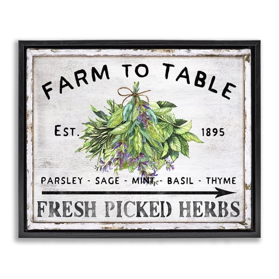 Stupell Industries Cottage Vintage Farm Herbs Black Floating Frame Canvas Art, 21 x 17, by Creatif Belle