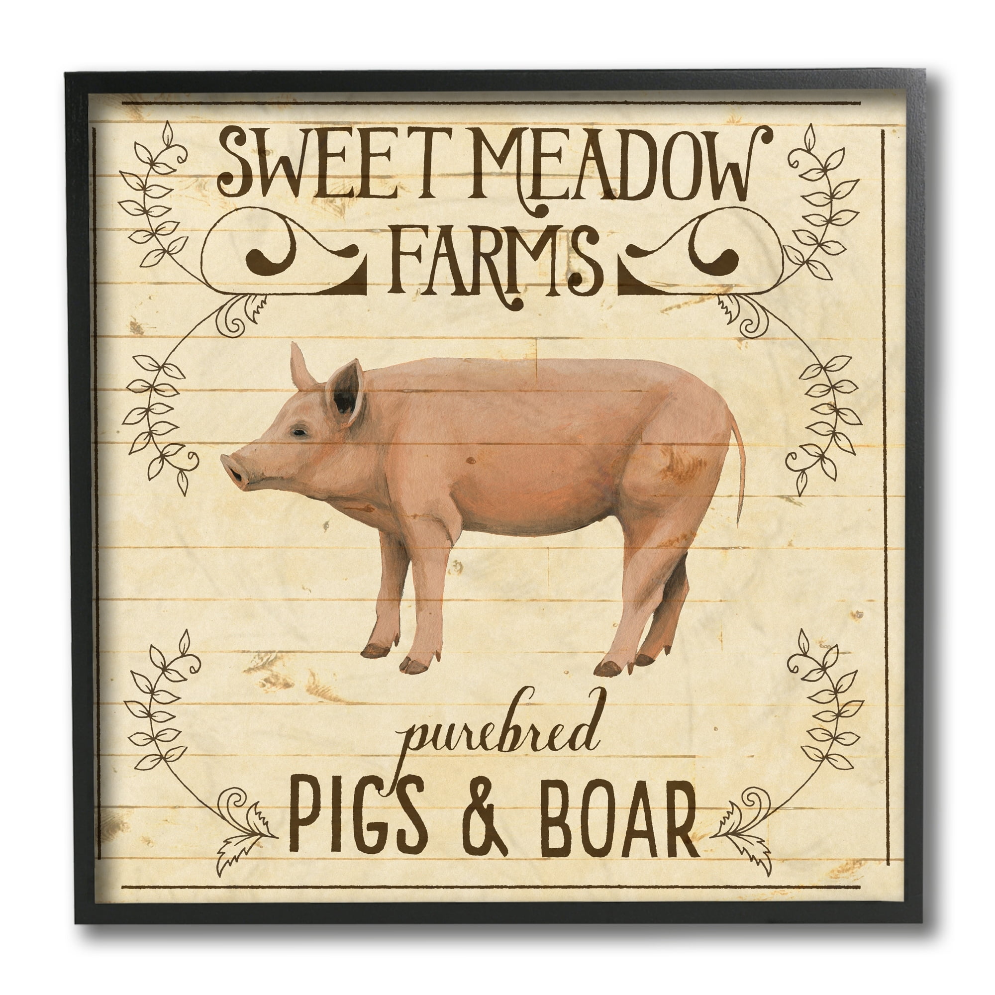 Stupell Industries Vintage Farm Pig Advertisement Tan Beige Black Framed by Grace Popp