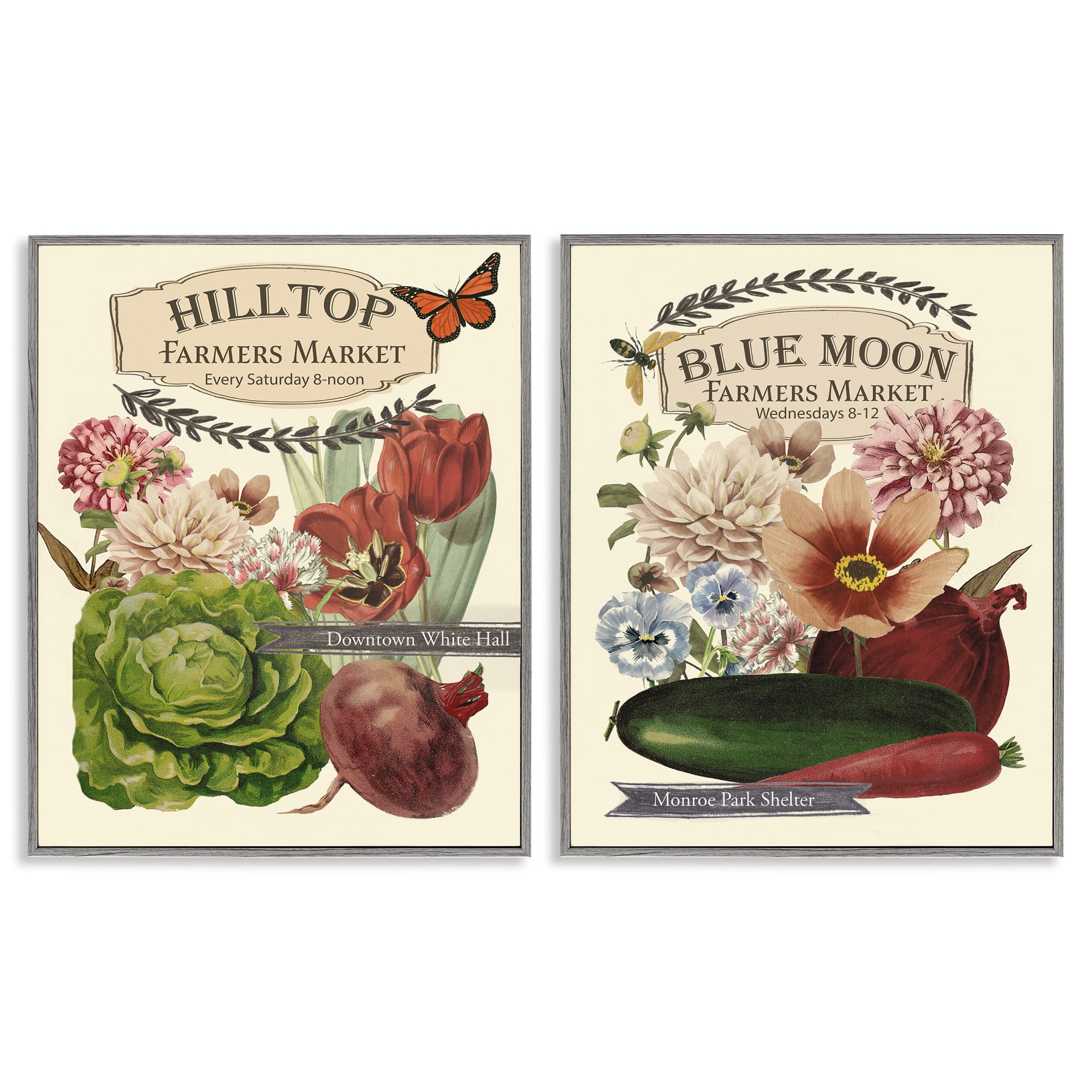 Stupell Industries Vintage Farmers Markets Food & Beverage Painting Gray Framed Art Print Wall Art, 24 x 30, Set of 2